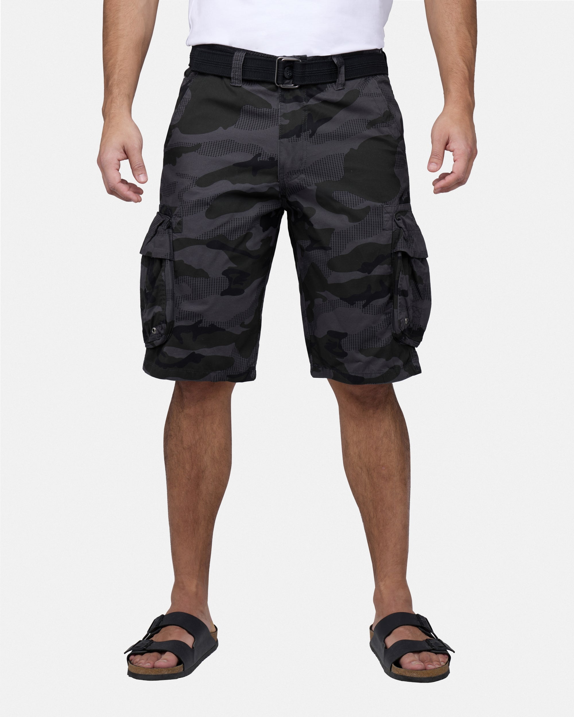 Raw X Men's 12.5" Inseam Belted Cargo Shorts with Snap Button