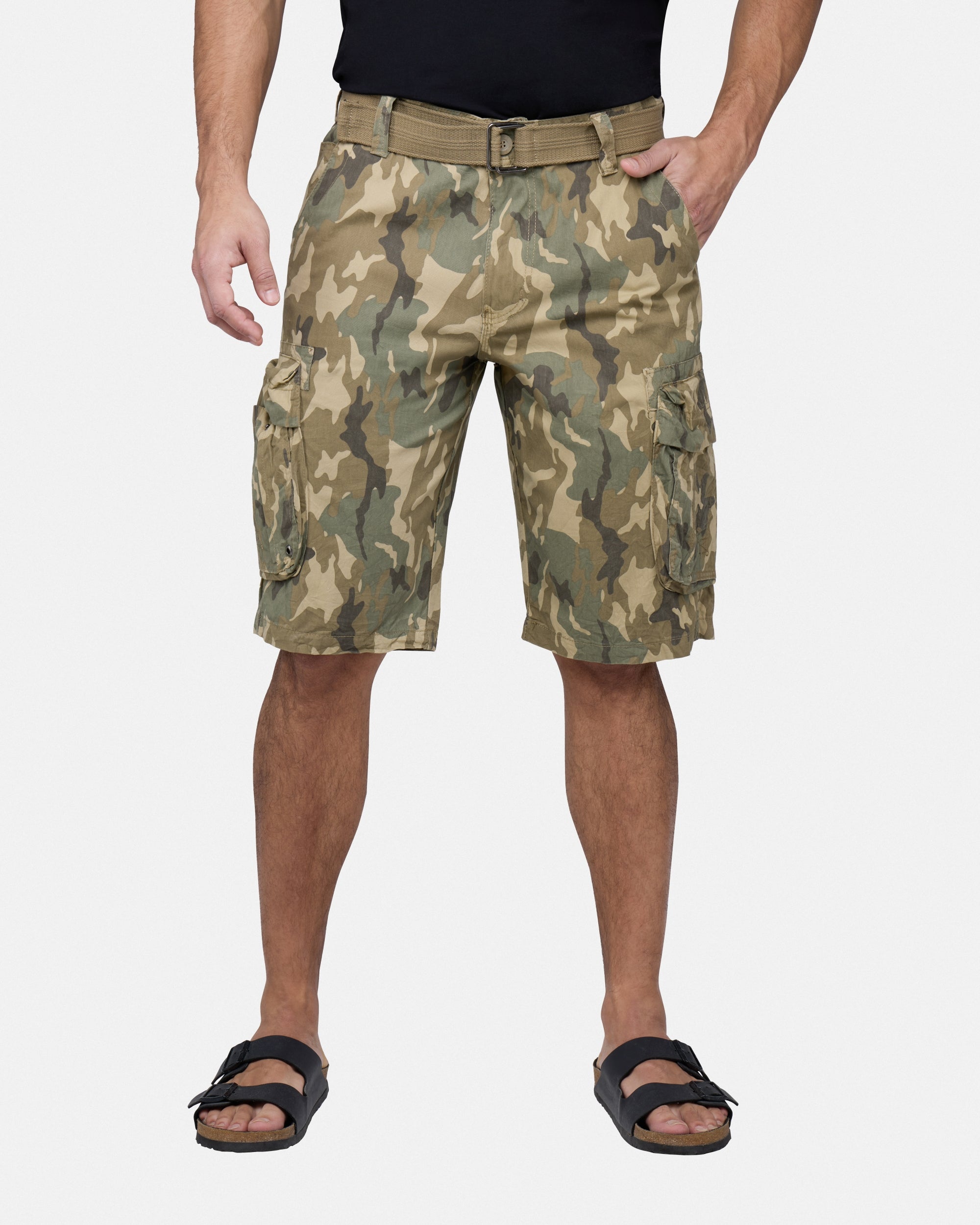 Raw X Men's 12.5" Inseam Belted Cargo Shorts with Snap Button