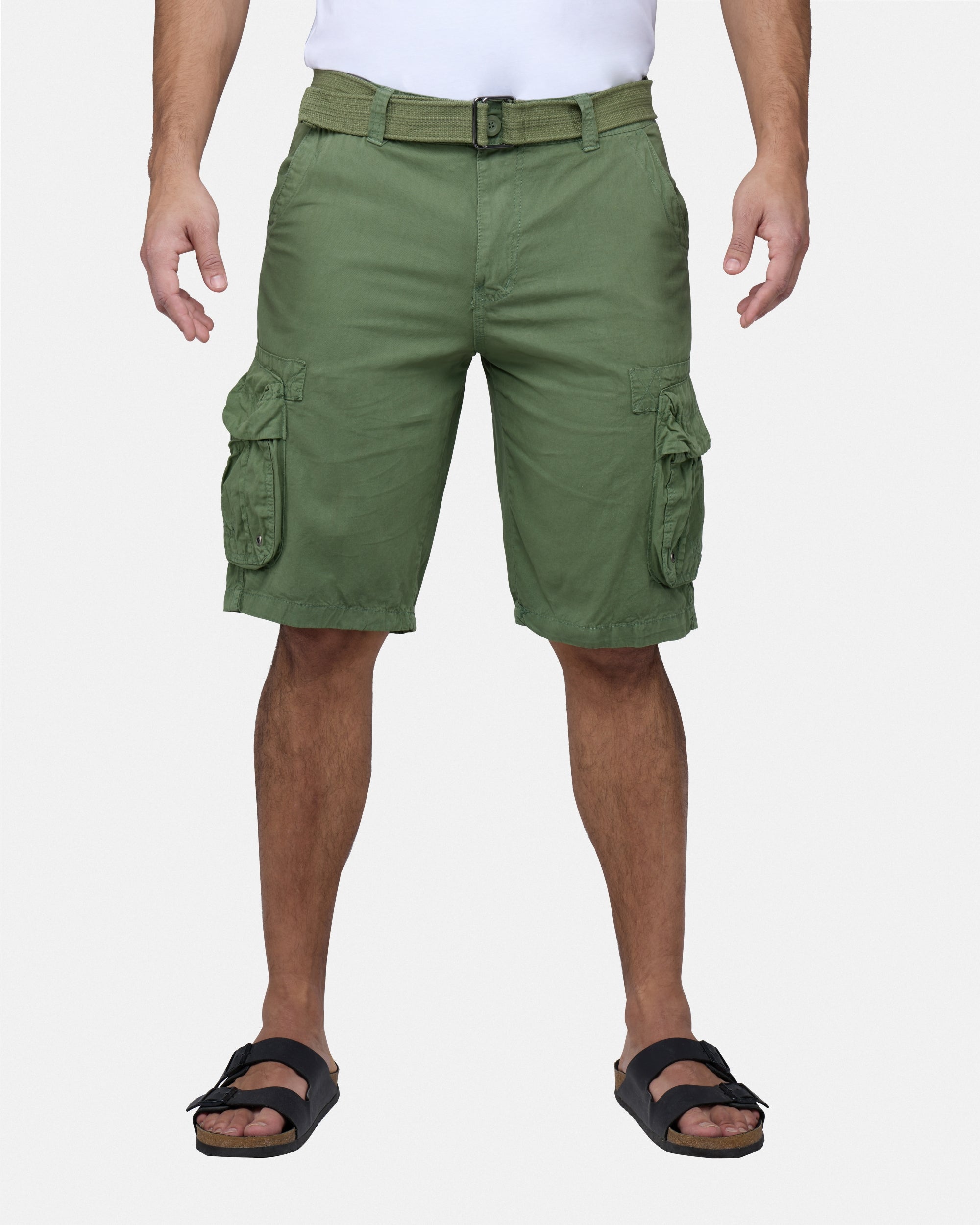 Raw X Men's 12.5" Inseam Belted Cargo Shorts with Snap Button