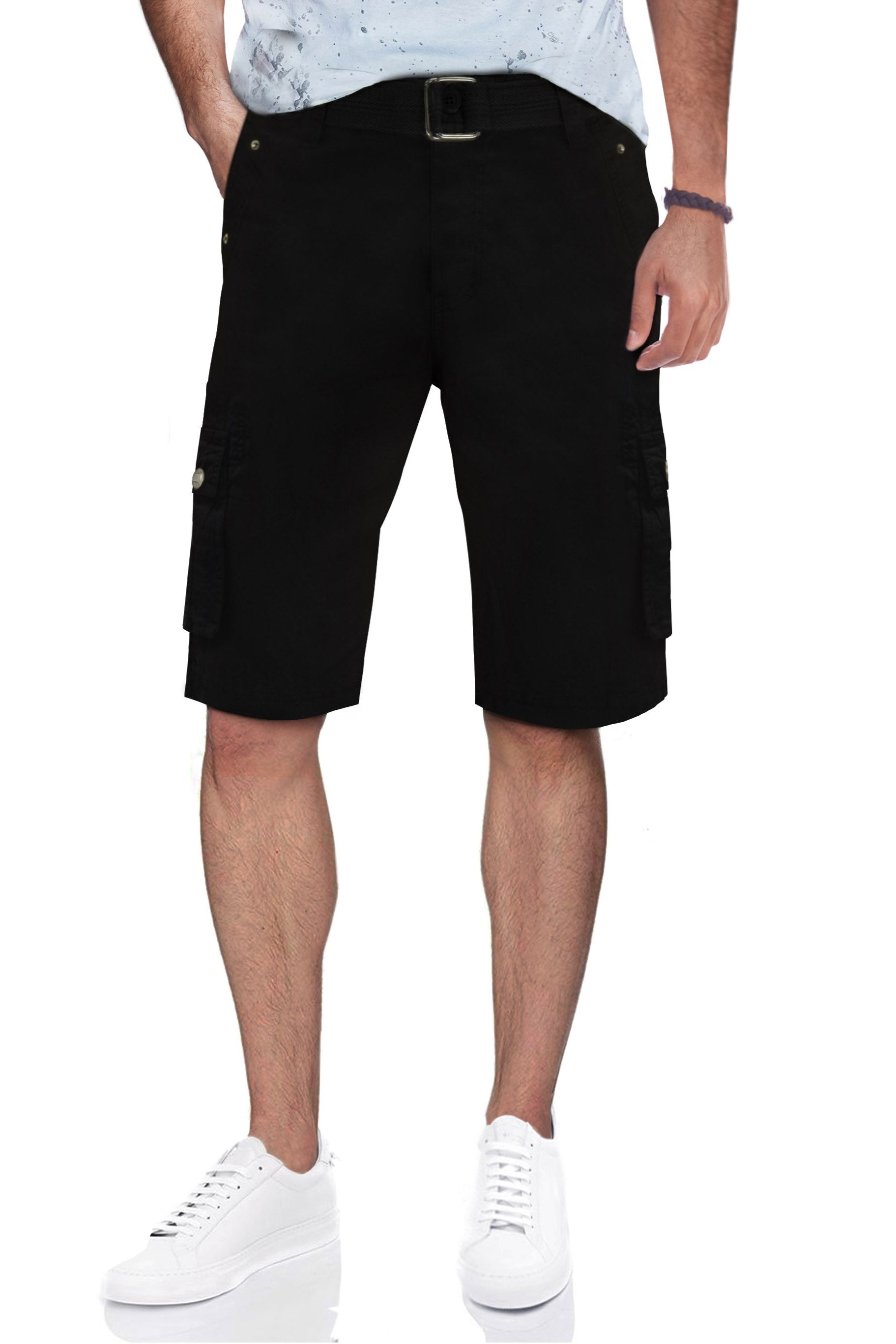 RMS-19020 | BELTED CARGO SHORTS WITH DOUBLE SNAP POCKETS