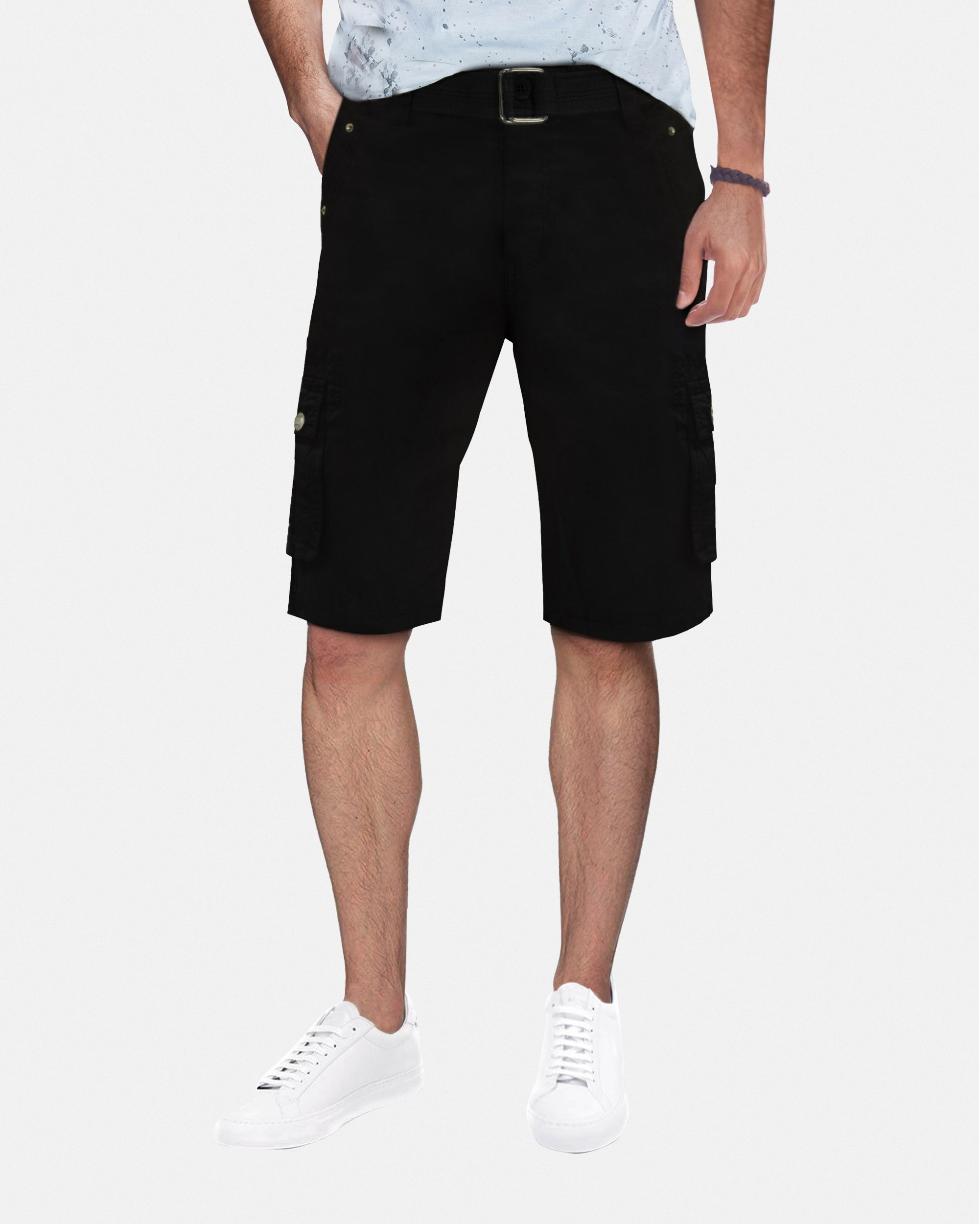 RMS-19020 | BELTED CARGO SHORTS WITH DOUBLE SNAP POCKETS