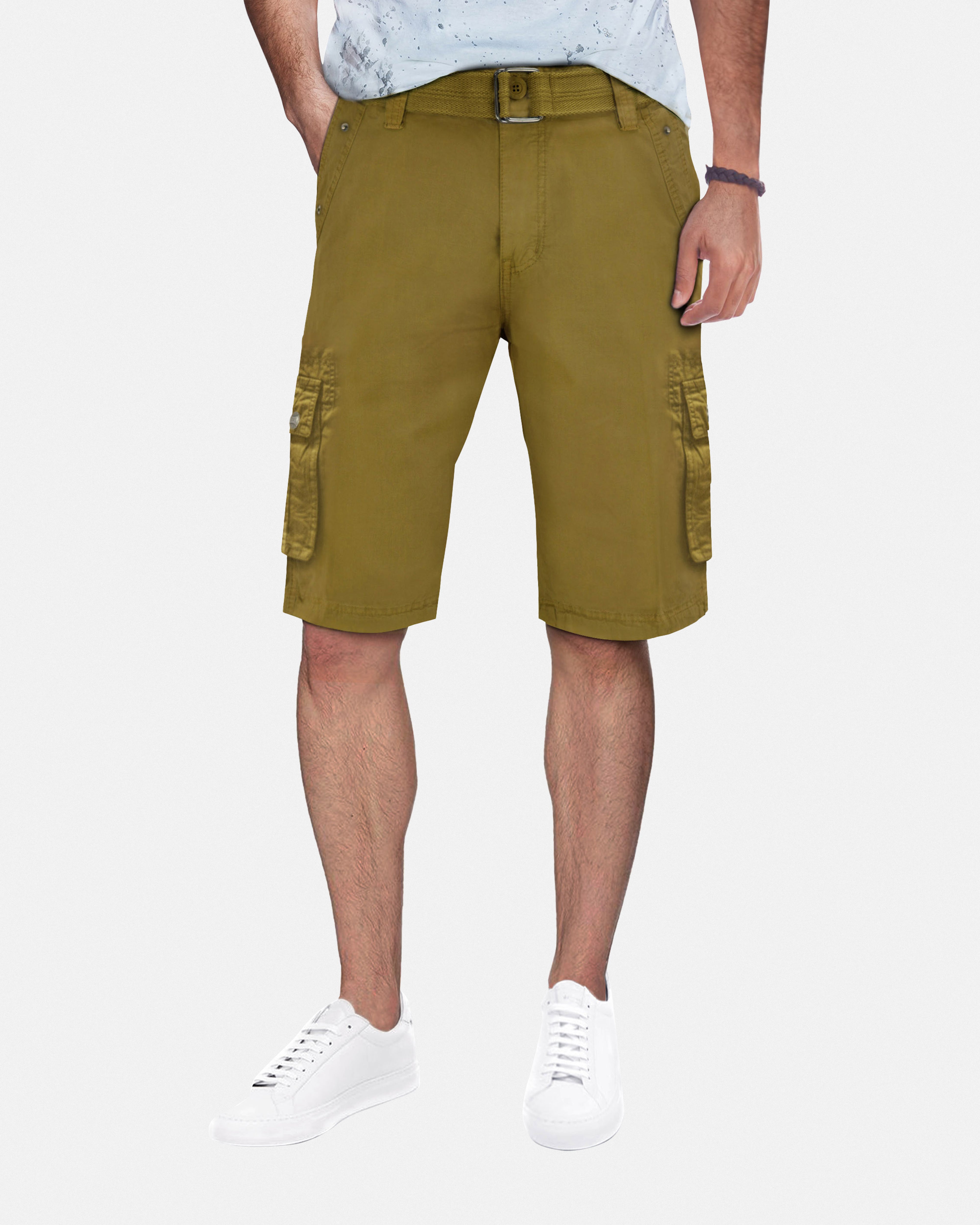 RMS-19020 | BELTED CARGO SHORTS WITH DOUBLE SNAP POCKETS