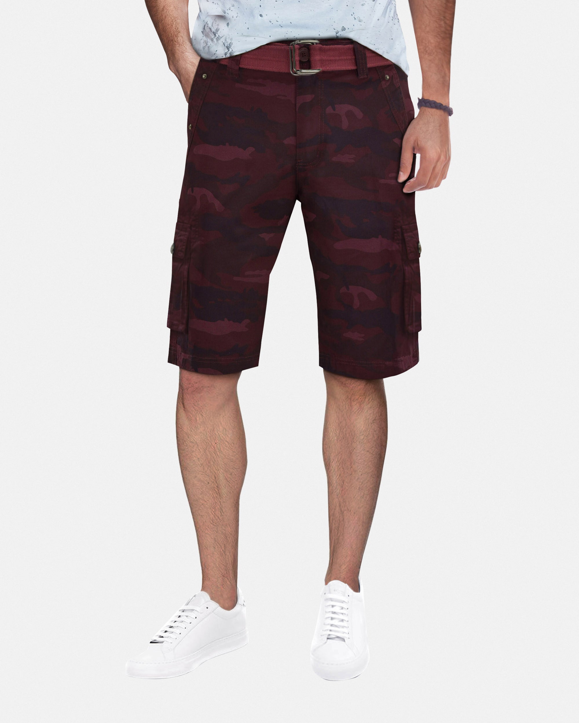 RMS-19020 | BELTED CARGO SHORTS WITH DOUBLE SNAP POCKETS