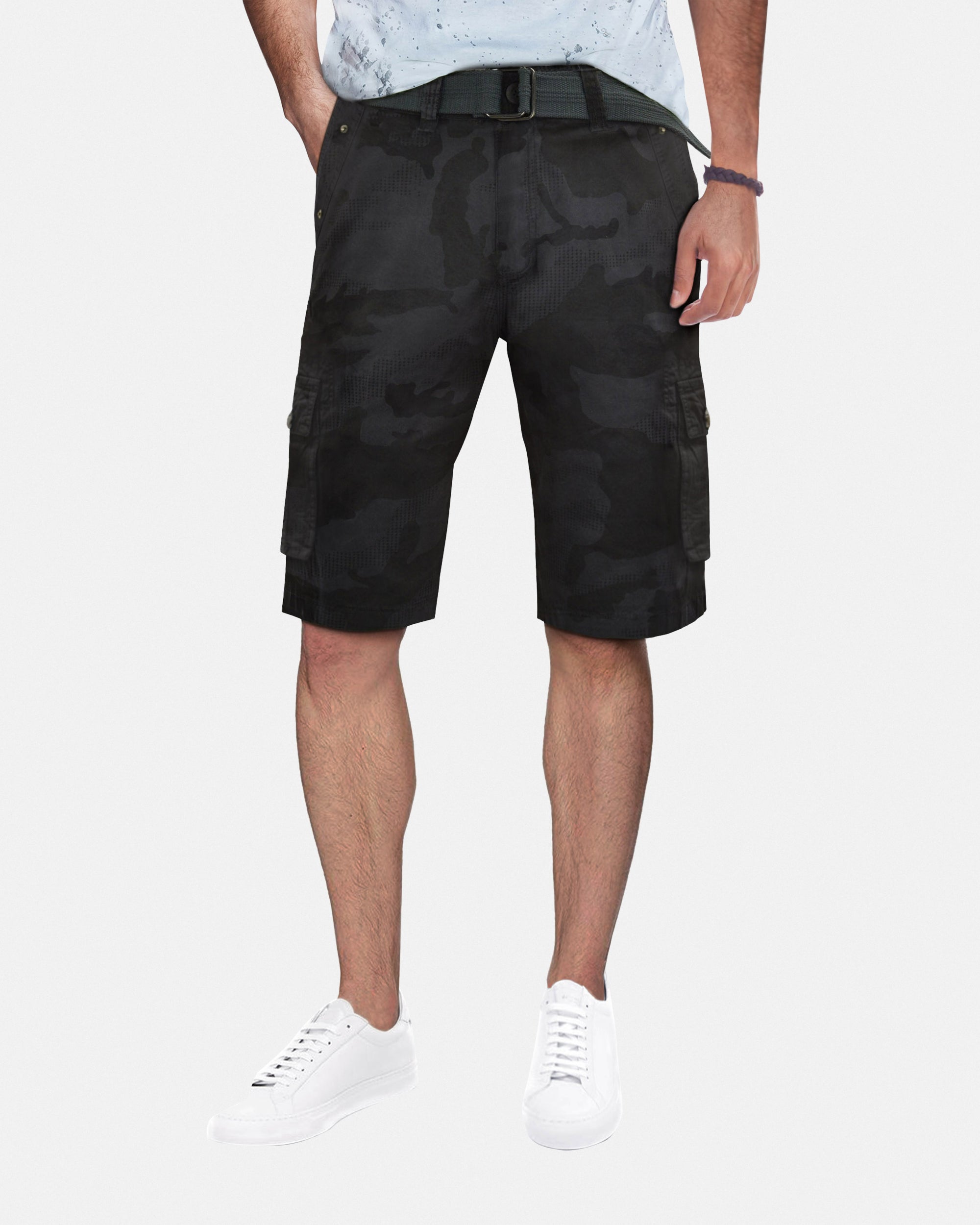 RMS-19020 | BELTED CARGO SHORTS WITH DOUBLE SNAP POCKETS