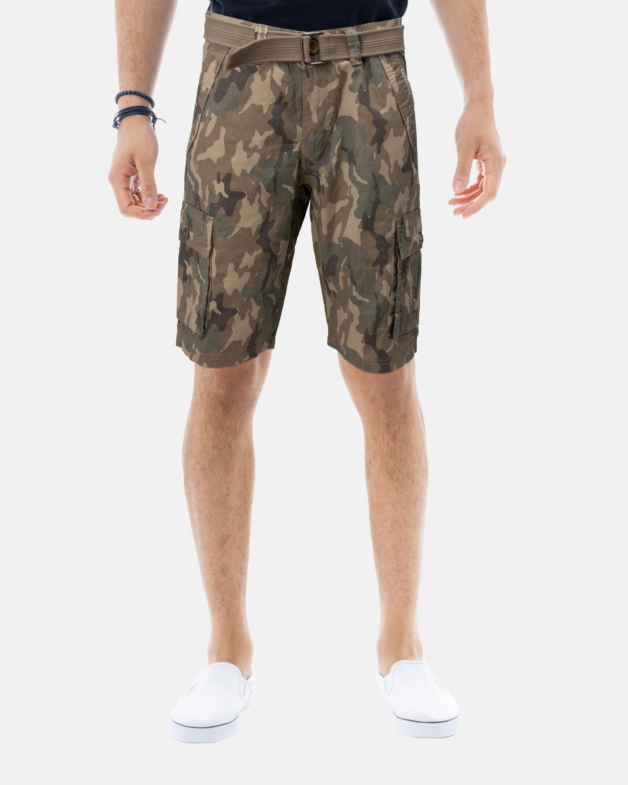 RMS-19020 | BELTED CARGO SHORTS WITH DOUBLE SNAP POCKETS