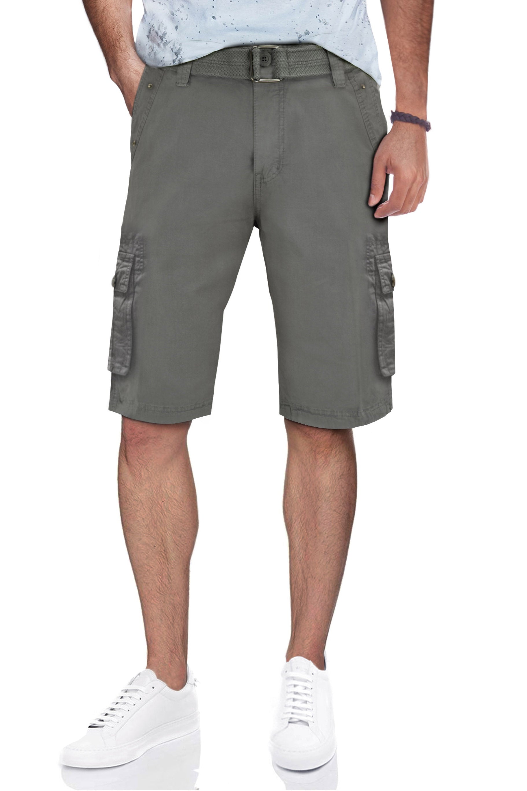 RMS-19020 | BELTED CARGO SHORTS WITH DOUBLE SNAP POCKETS