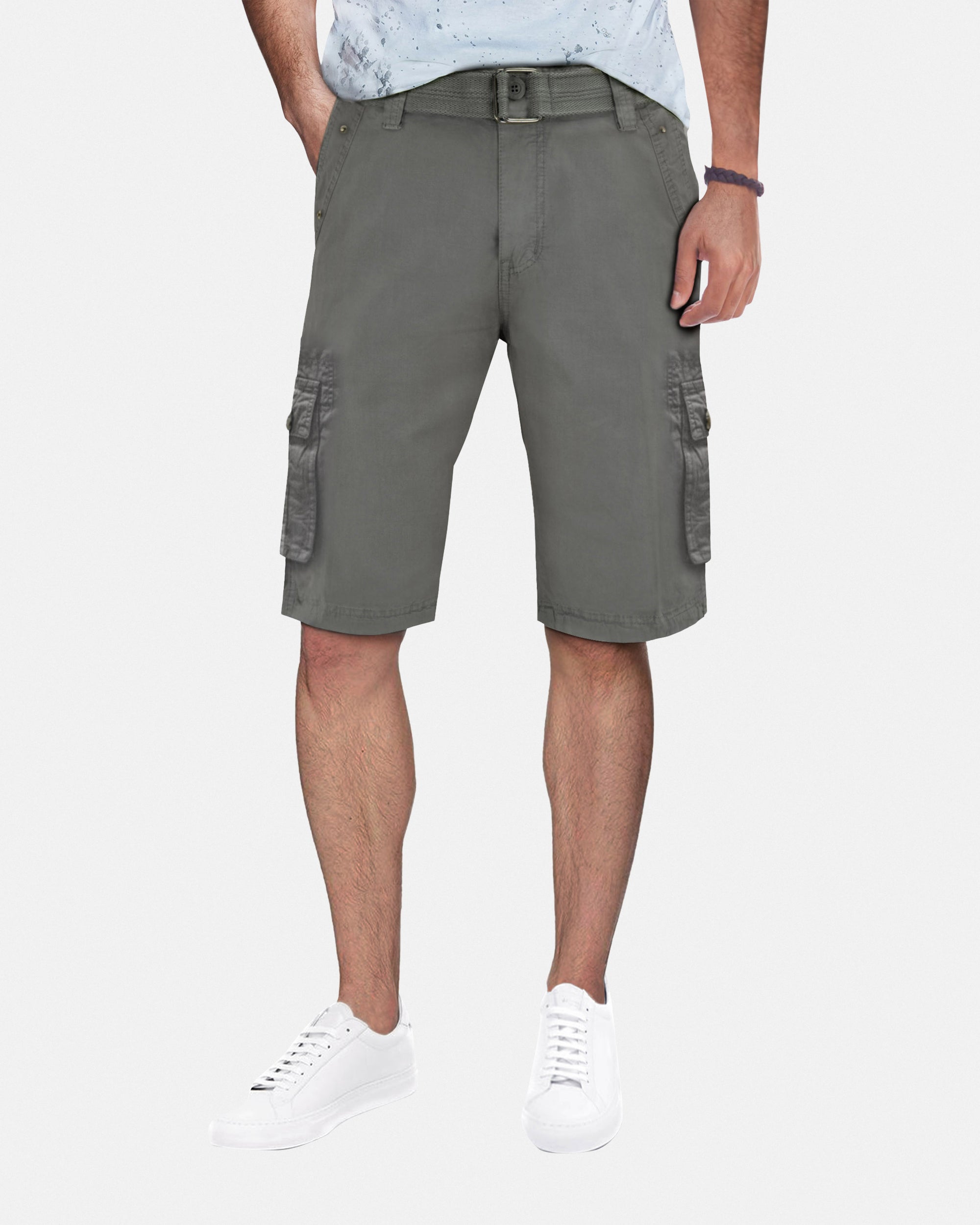 RMS-19020 | BELTED CARGO SHORTS WITH DOUBLE SNAP POCKETS