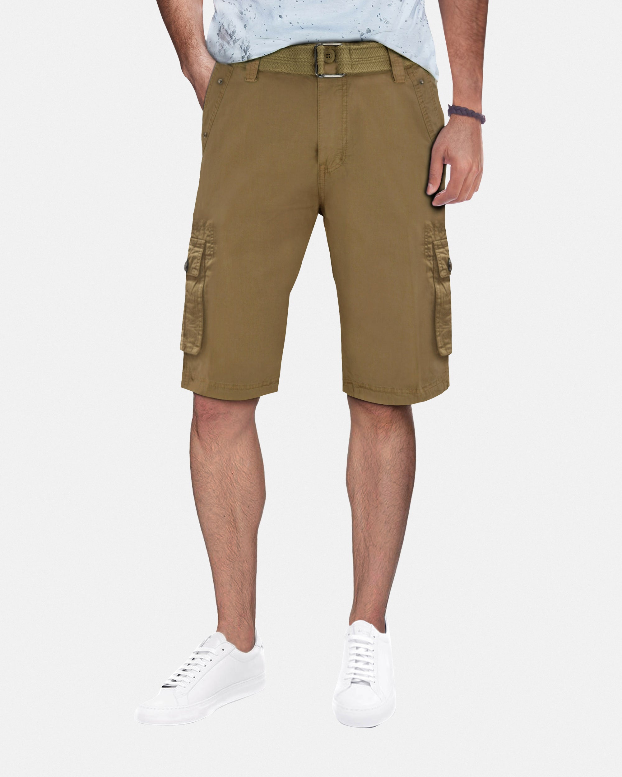 RMS-19020 | BELTED CARGO SHORTS WITH DOUBLE SNAP POCKETS
