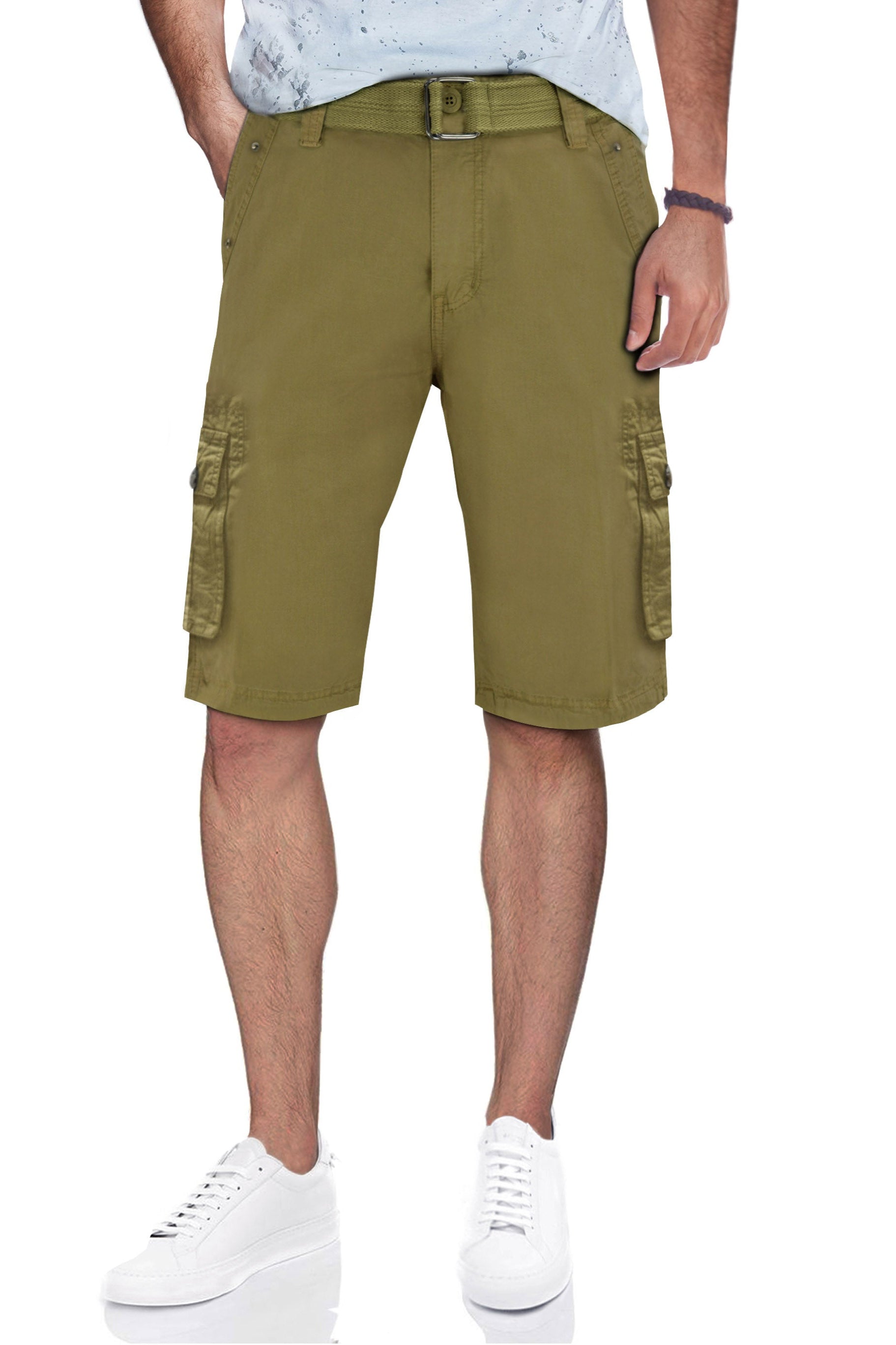 RMS-19020 | BELTED CARGO SHORTS WITH DOUBLE SNAP POCKETS