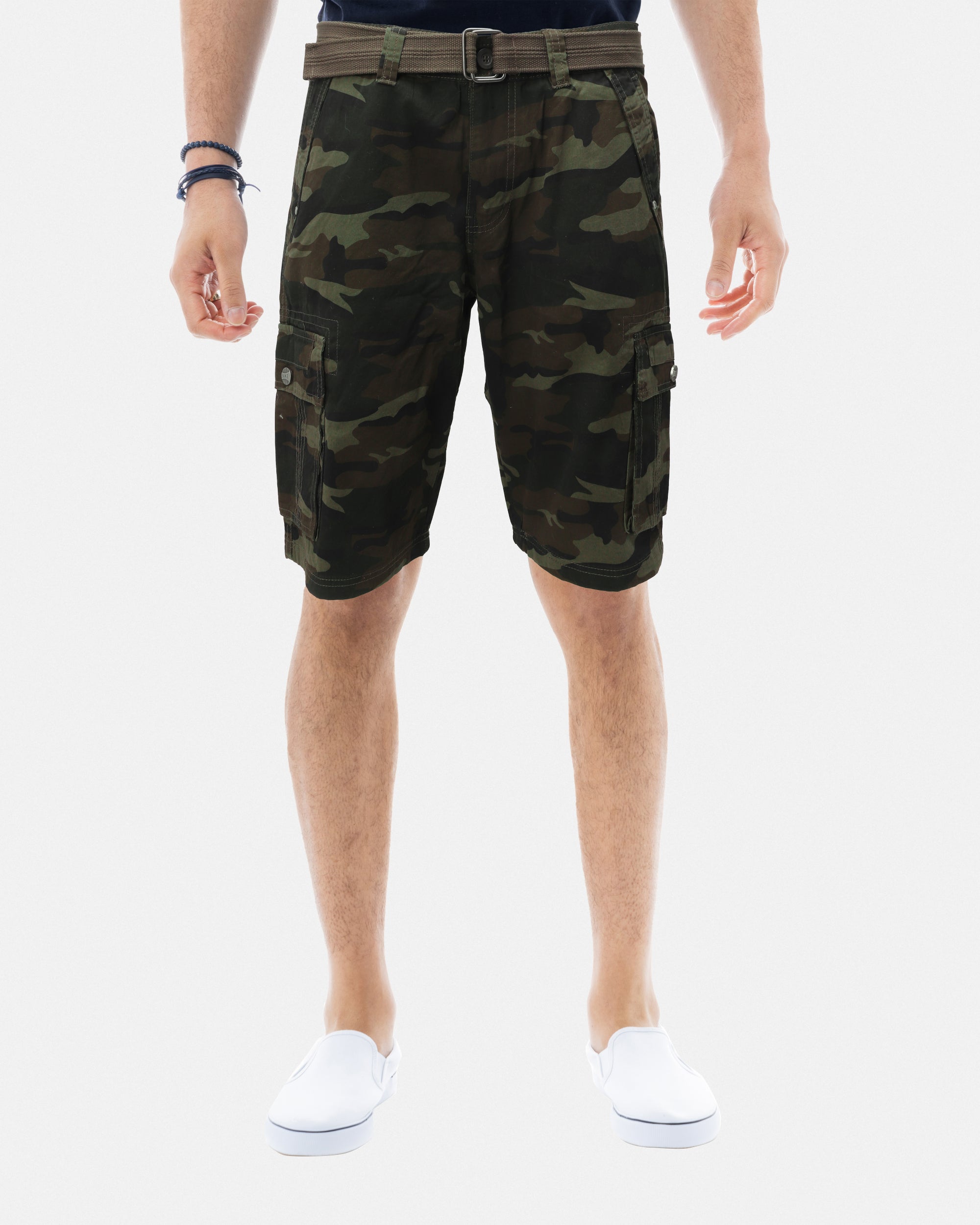 RMS-19020 | BELTED CARGO SHORTS WITH DOUBLE SNAP POCKETS