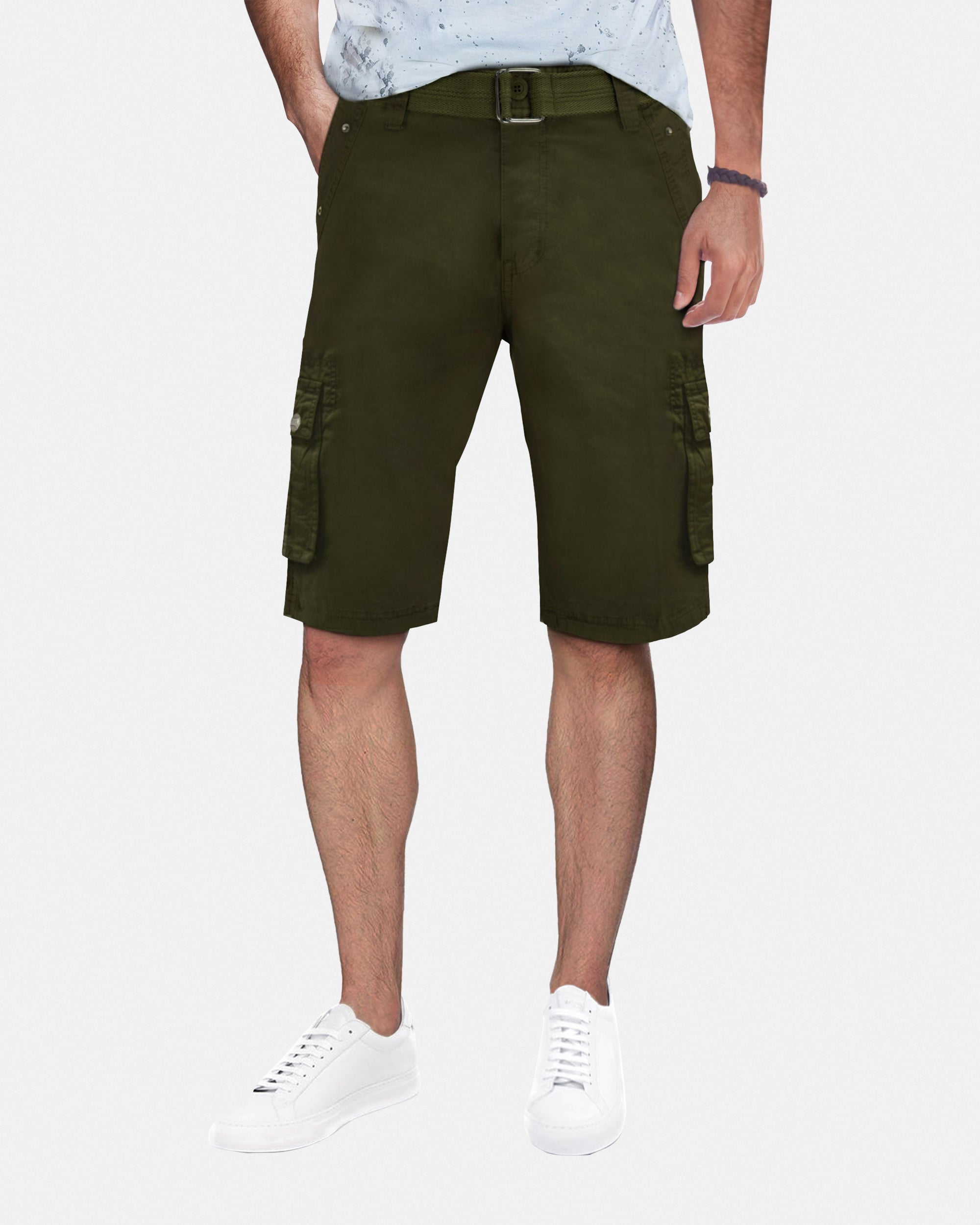 RMS-19020 | BELTED CARGO SHORTS WITH DOUBLE SNAP POCKETS