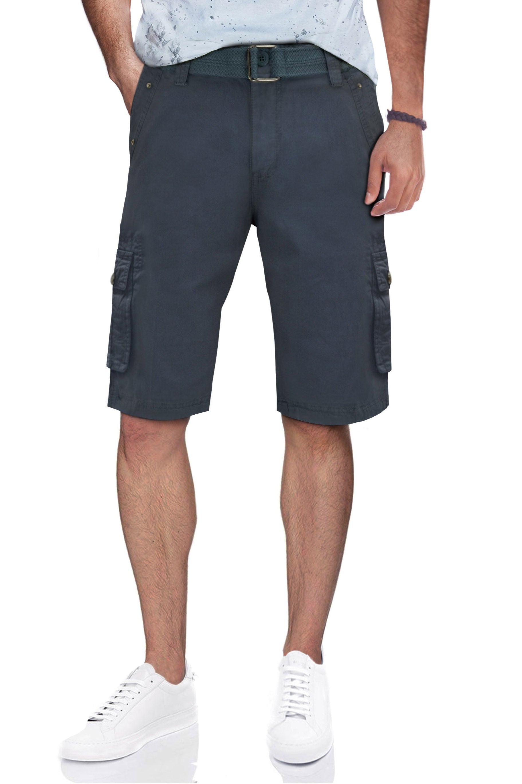 RMS-19020 | BELTED CARGO SHORTS WITH DOUBLE SNAP POCKETS