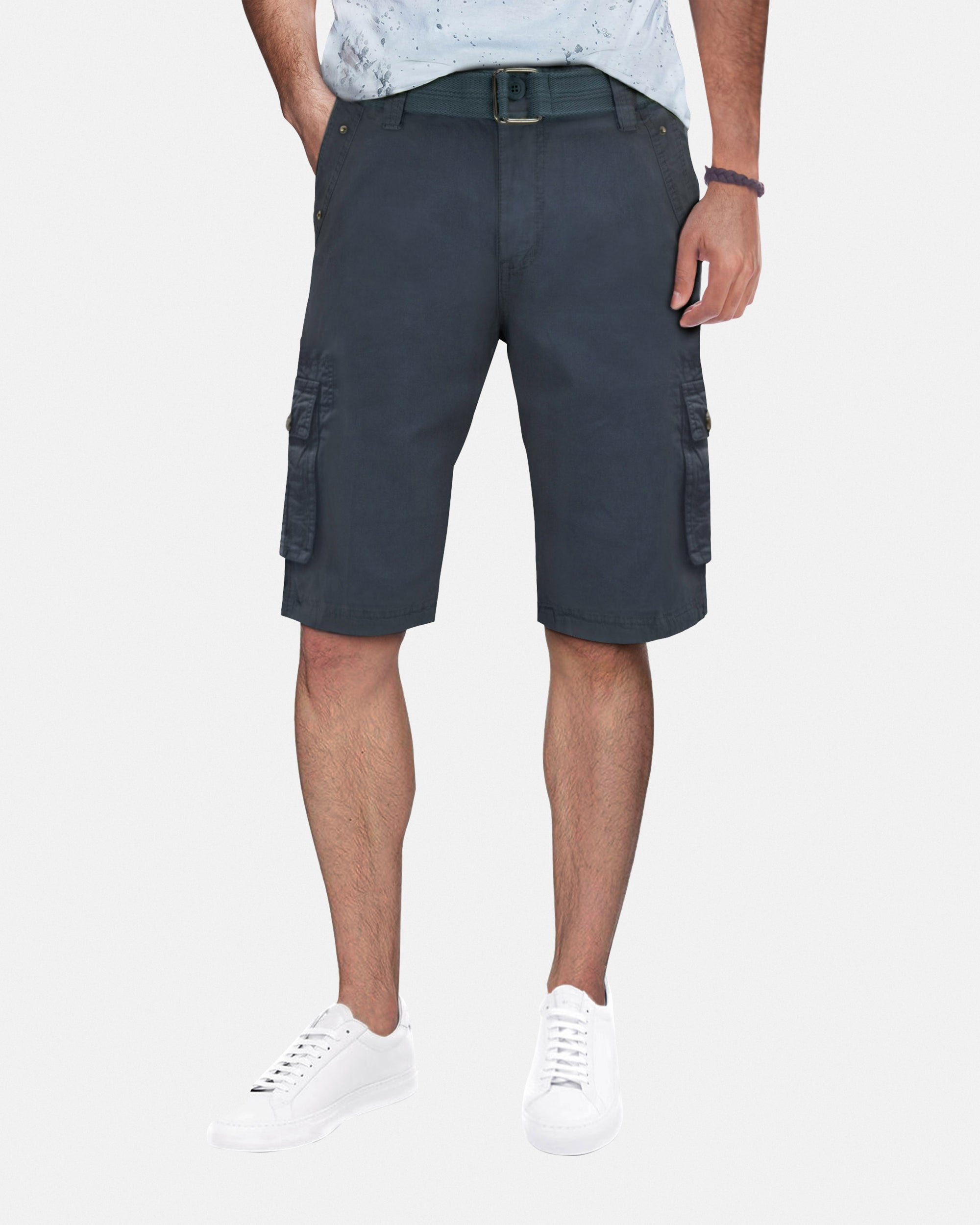 RMS-19020 | BELTED CARGO SHORTS WITH DOUBLE SNAP POCKETS