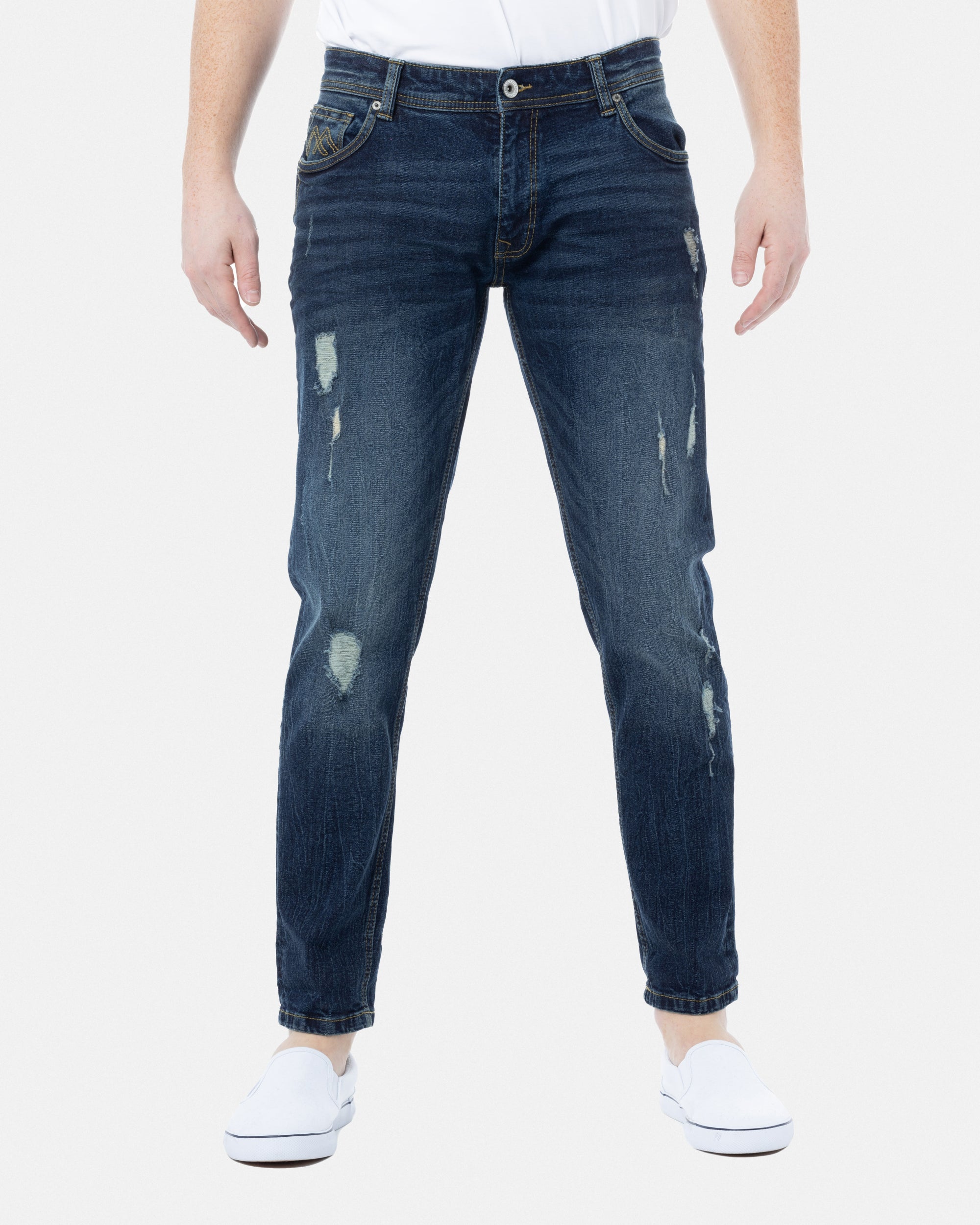 RAW X Men's Ripped & Distressed Washed Denim Pants