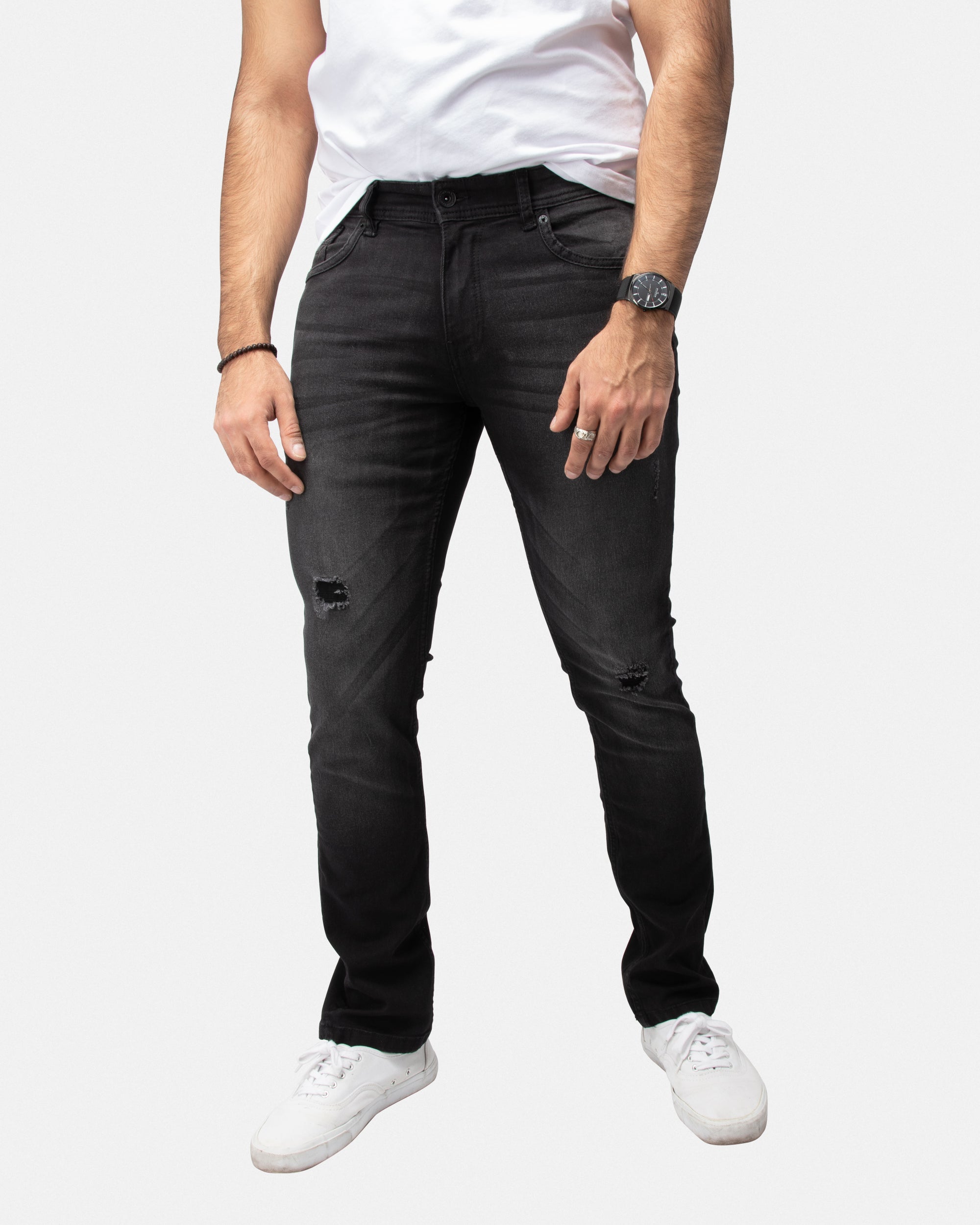 Raw X Men's Skinny Fit Stretch Distressed Ripped Washed Contrast Neon Stitch Flex Jeans