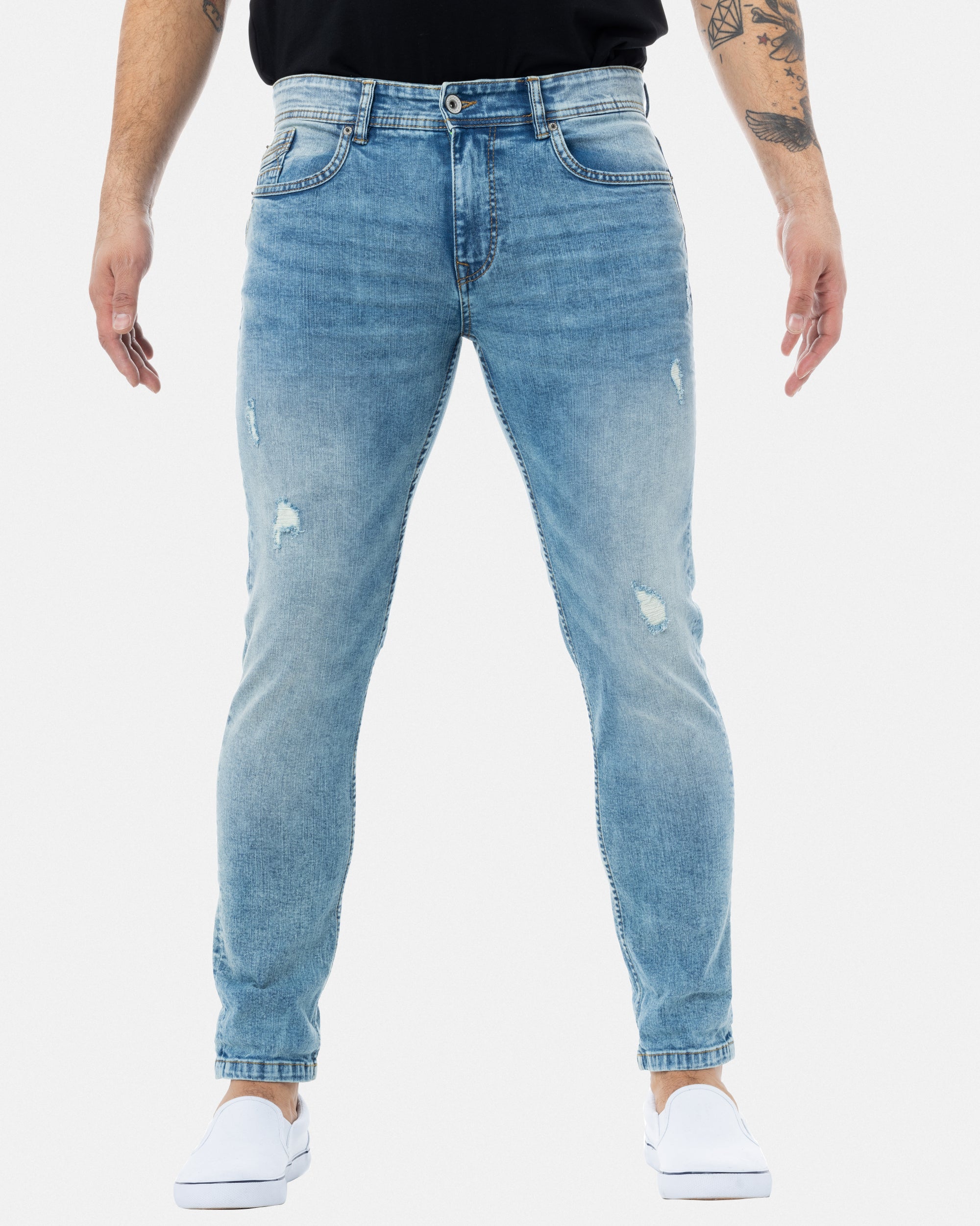 Raw X Men's Skinny Fit Stretch Distressed Ripped Washed Contrast Neon Stitch Flex Jeans