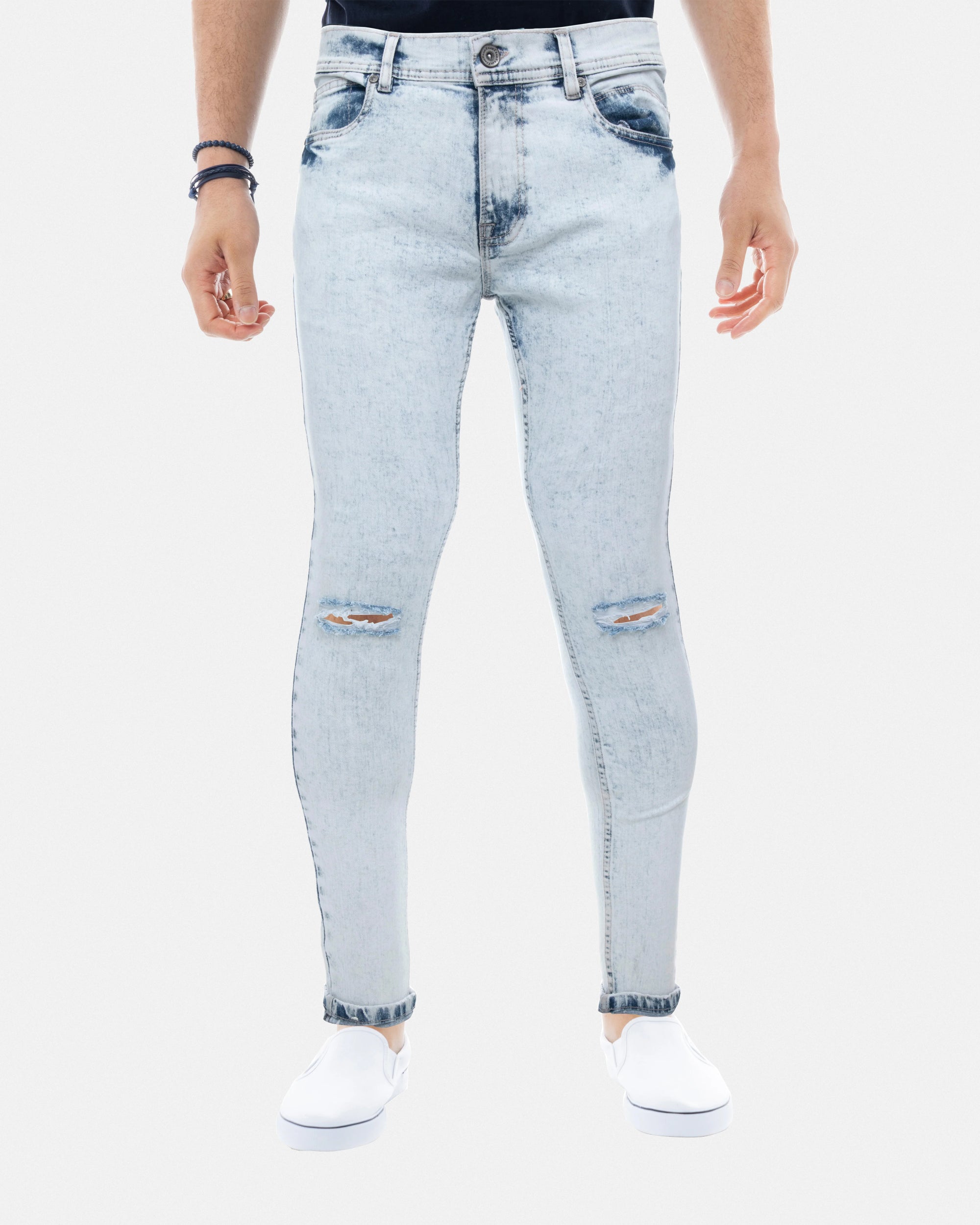 RAW X Men's Skinny Fit Distressed Washed Denim Stretch Jeans-thumbmail-4