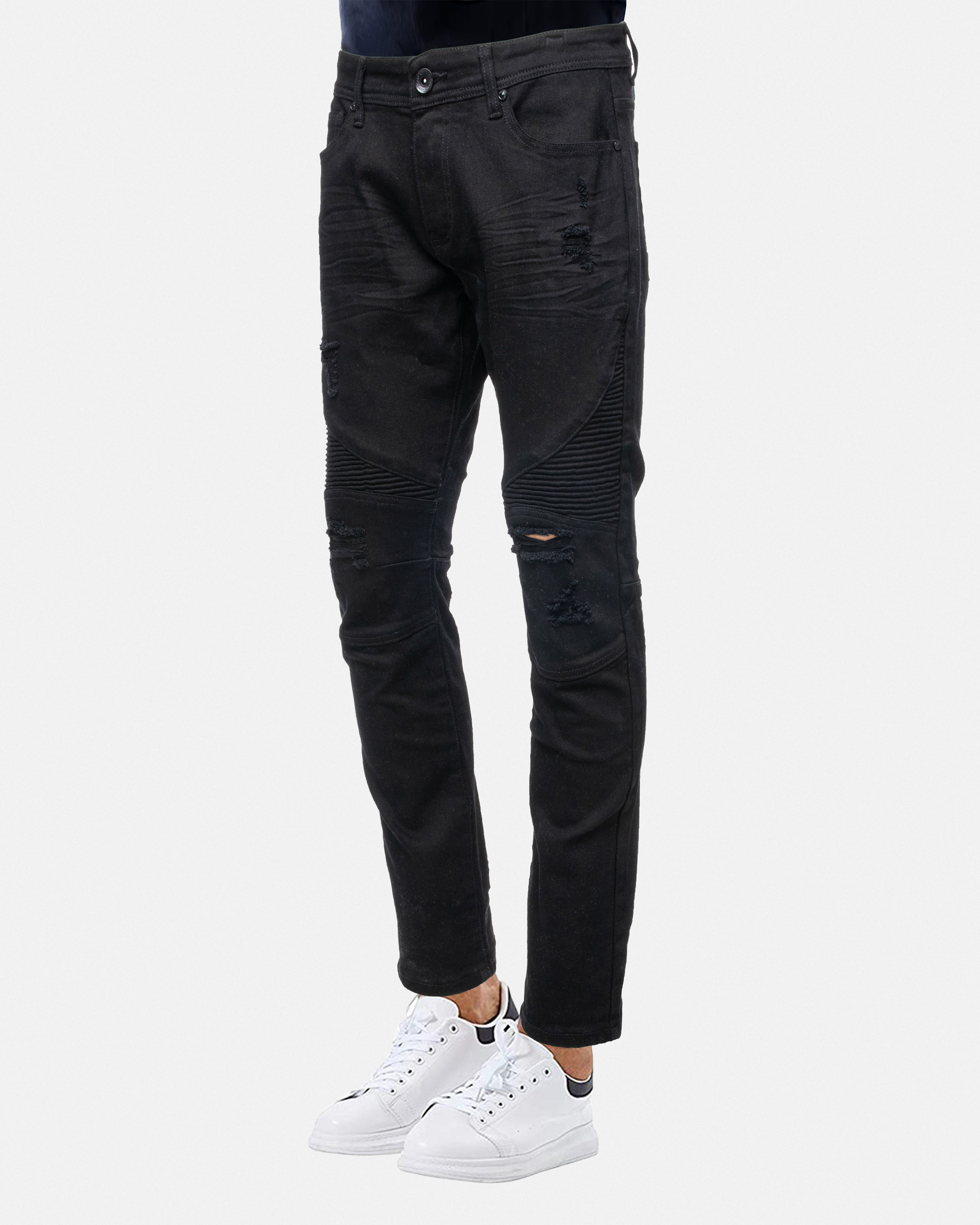 RAW X Men's Skinny Fit Moto Biker Jeans With Rips