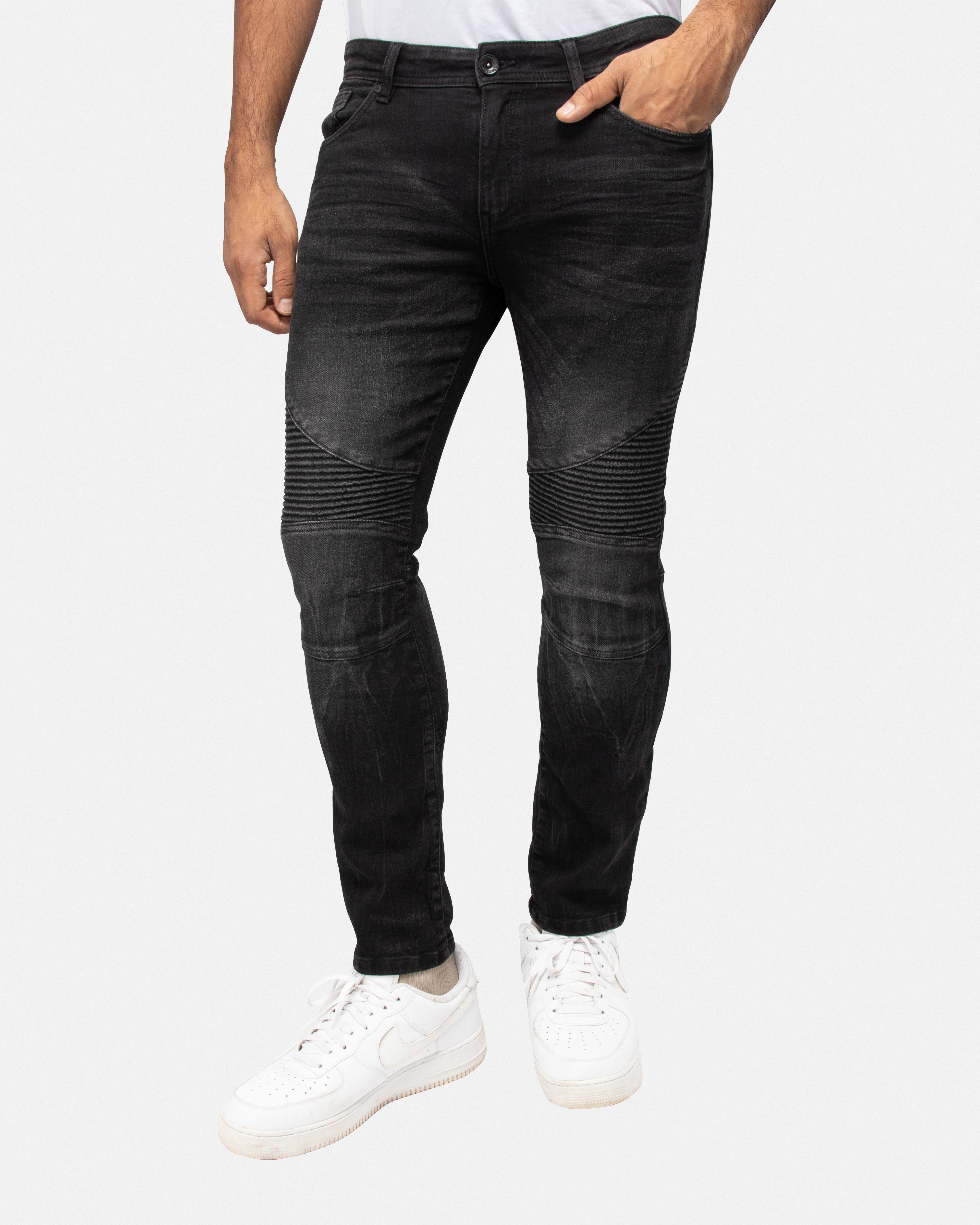 RAW X Men's Skinny Fit Moto Biker Jeans With Rips