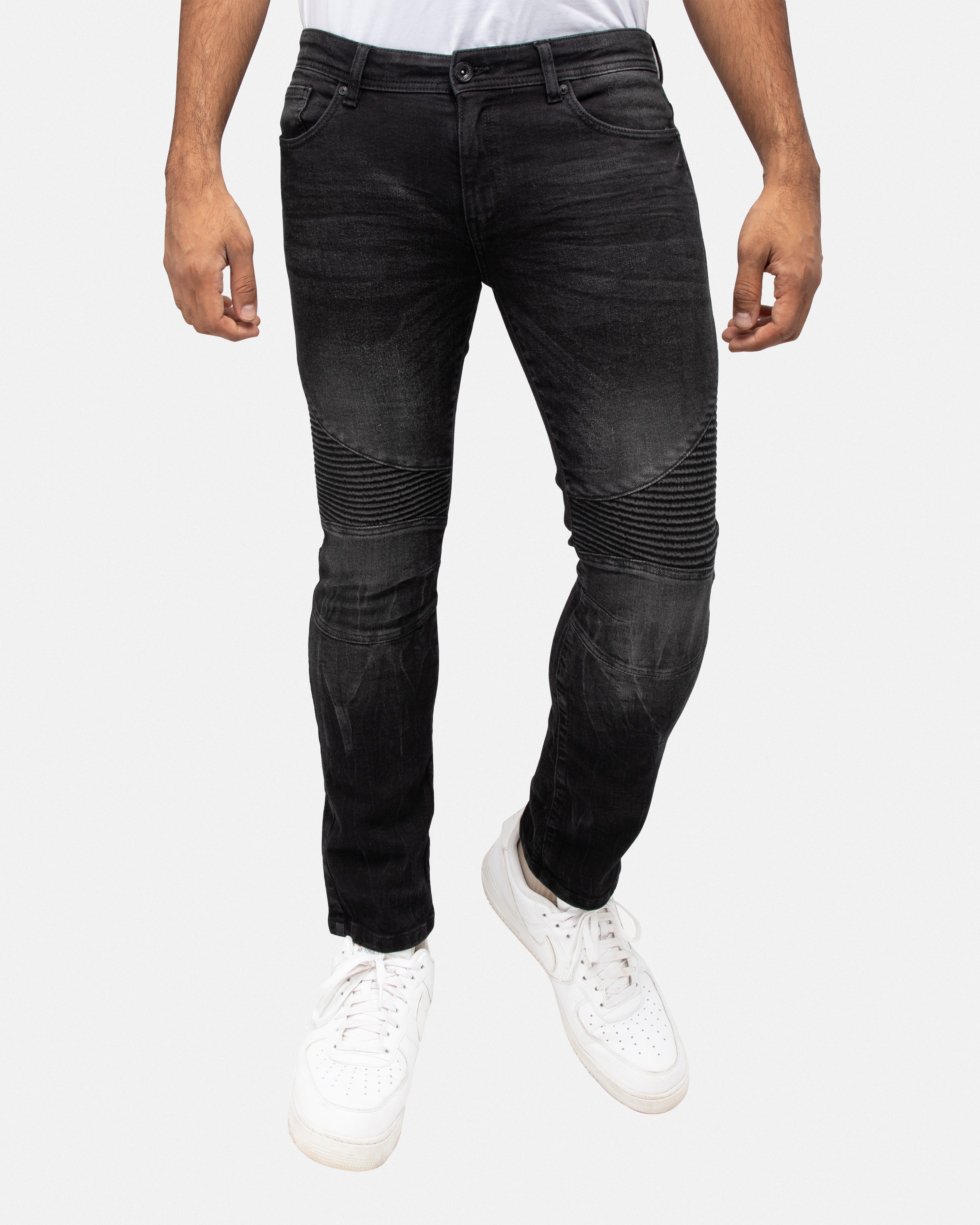 RAW X Men's Skinny Fit Ripped Knee Moto Biker Denim Pants