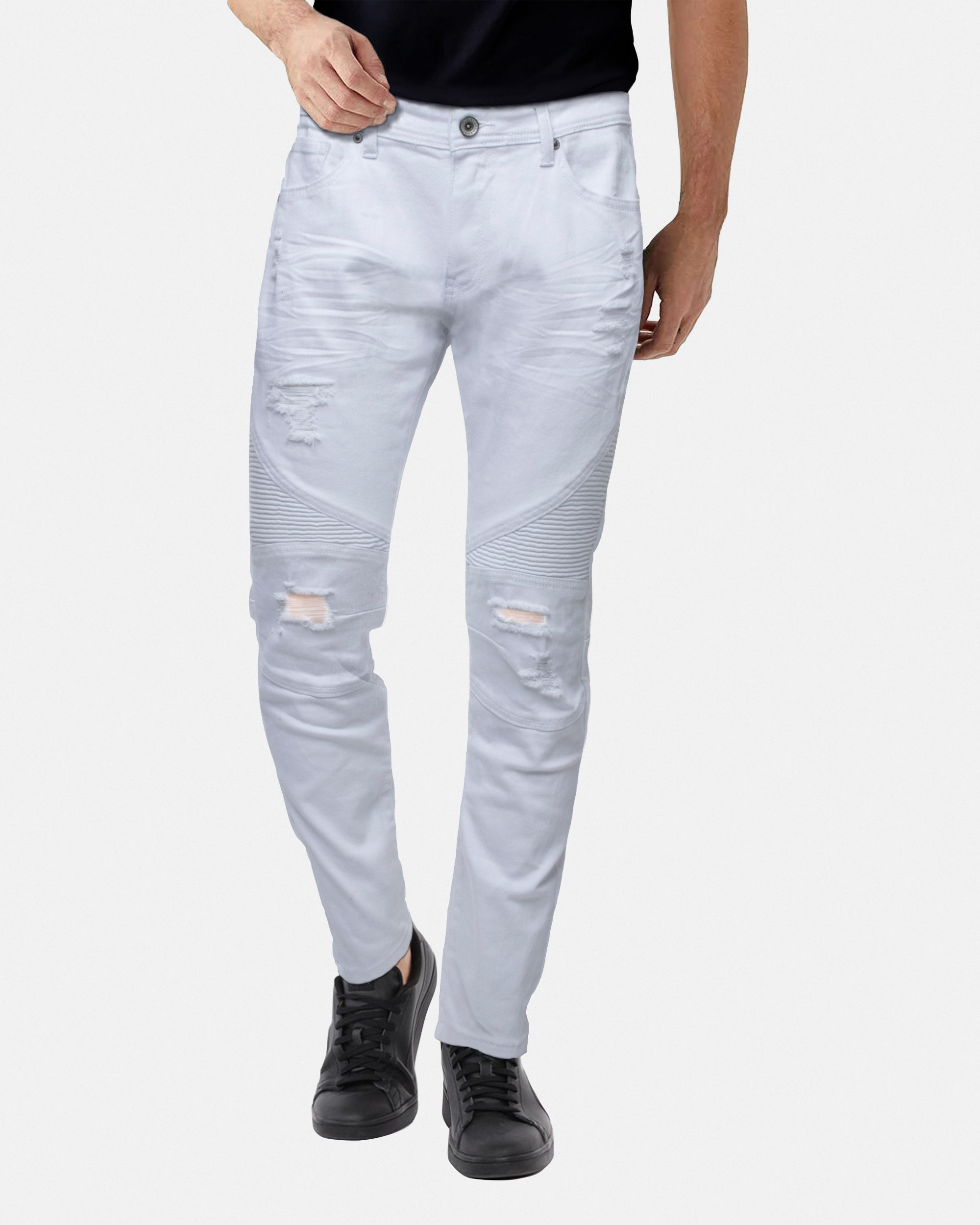 RAW X Men's Skinny Fit Ripped Knee Moto Biker Denim Pants