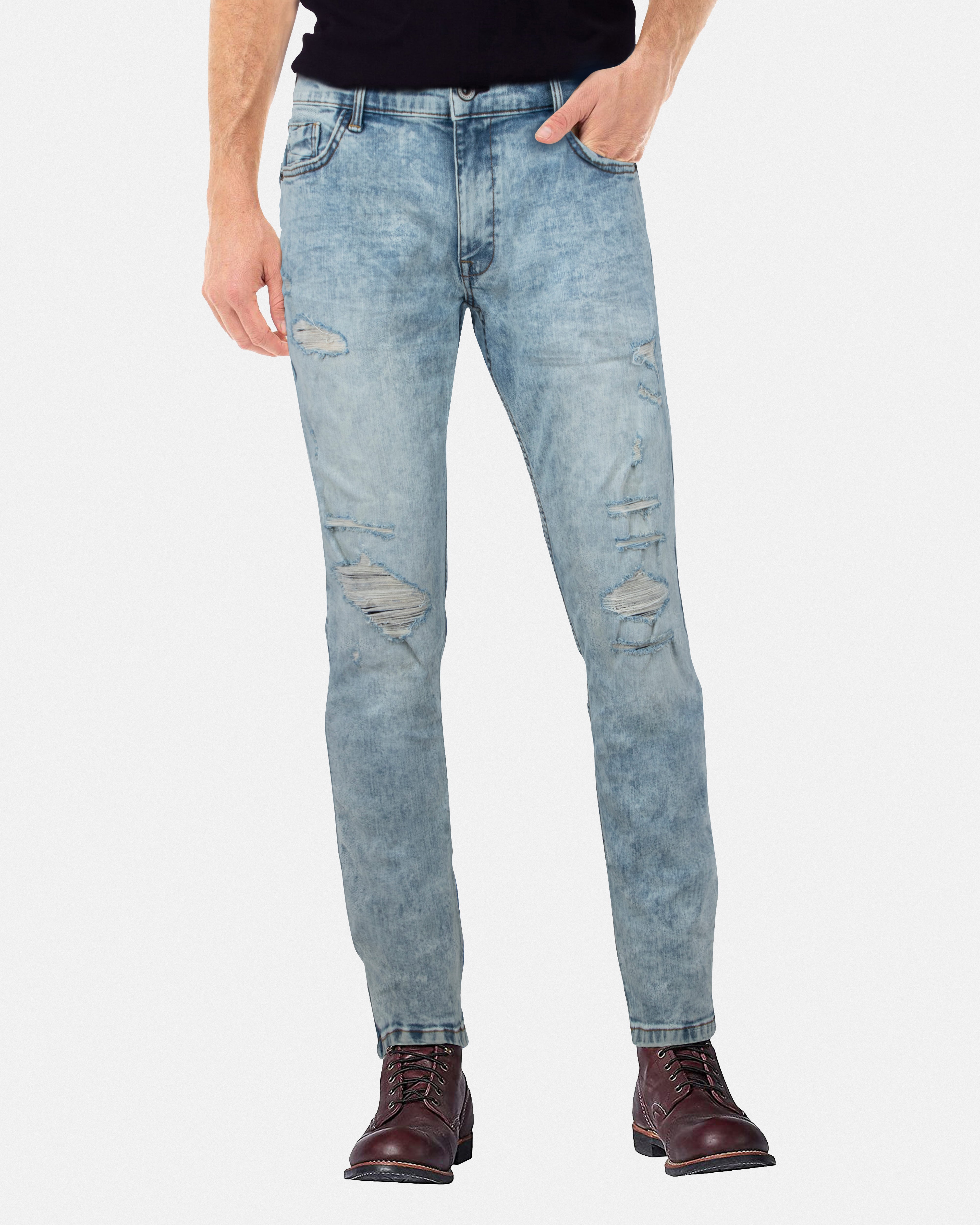 RAW X Men's Ripped Slim Fit Stretch Denim Pants | RXP-91046