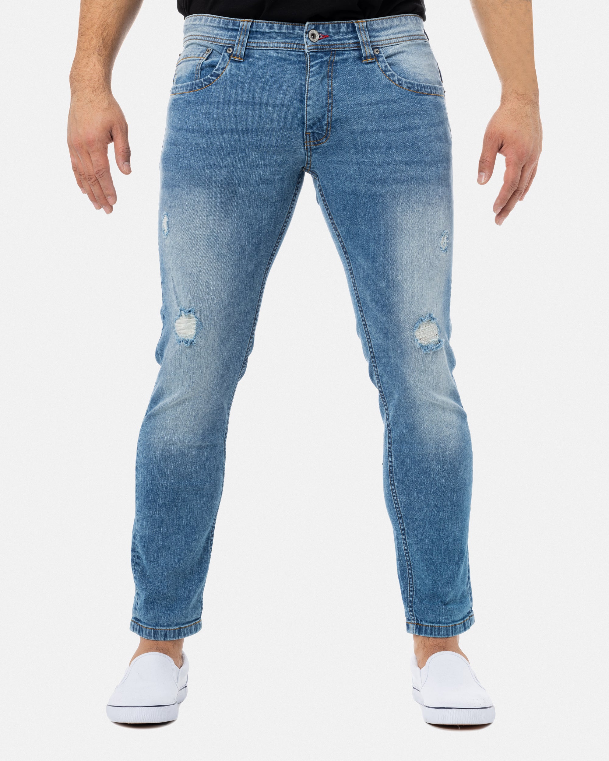 RAW X Fashion Rips Stretch Denim Jeans - Light Stone
