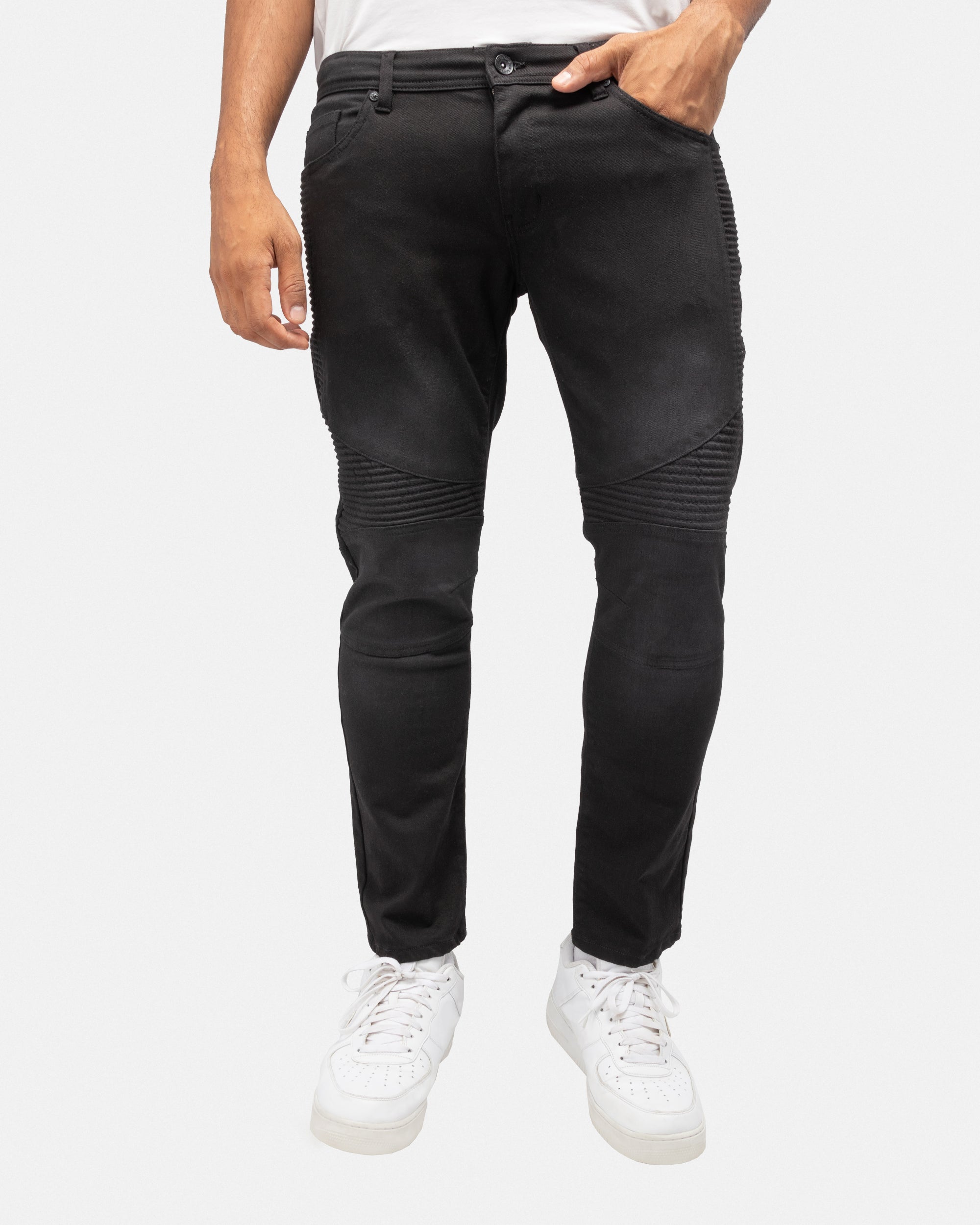 RAW X Men's Slim Fit Biker Jean Comfy Flex Stretch Moto Wash Denim Jeans Pants