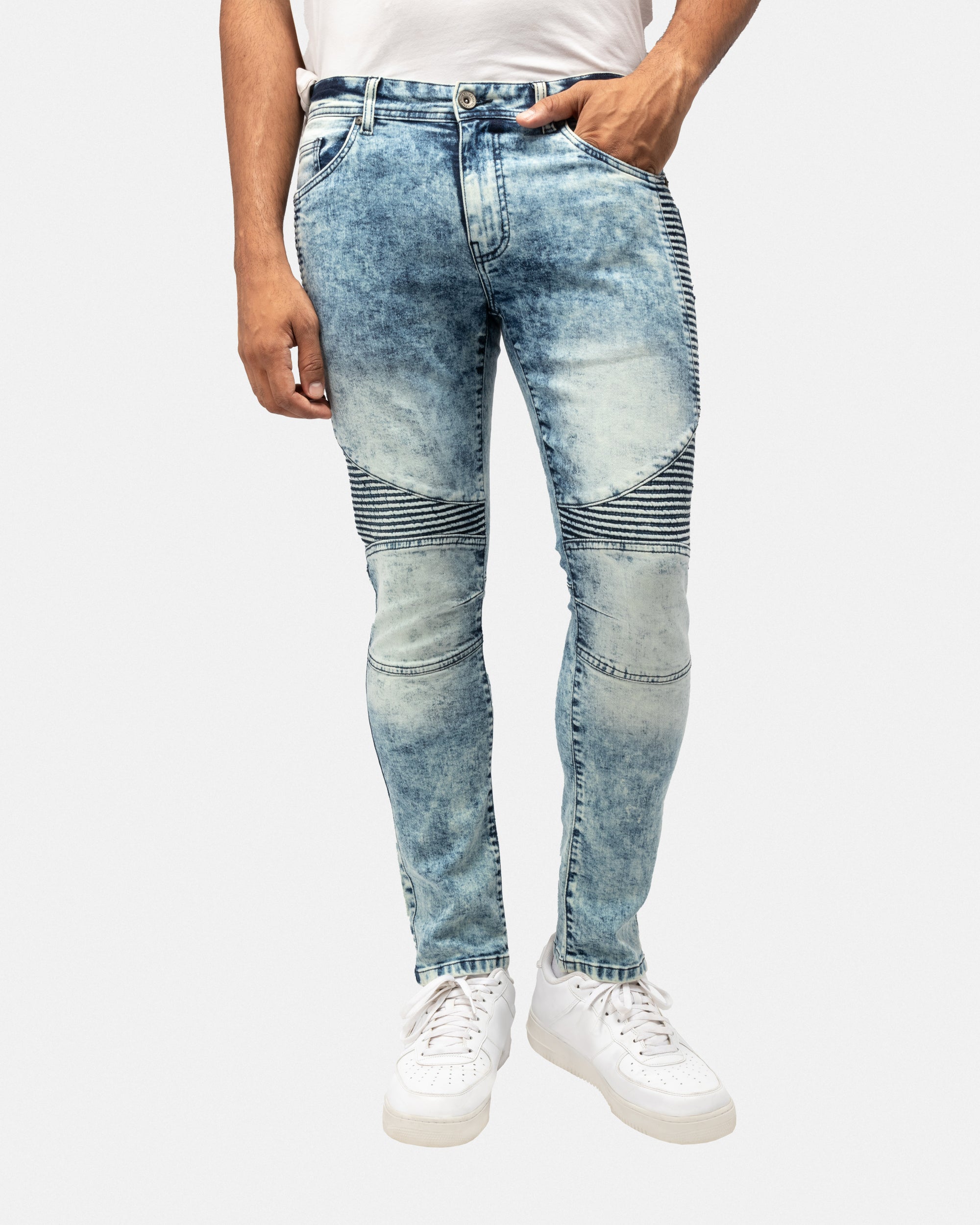 RAW X Men's Slim Fit Biker Jean Comfy Flex Stretch Moto Wash Denim Jeans Pants