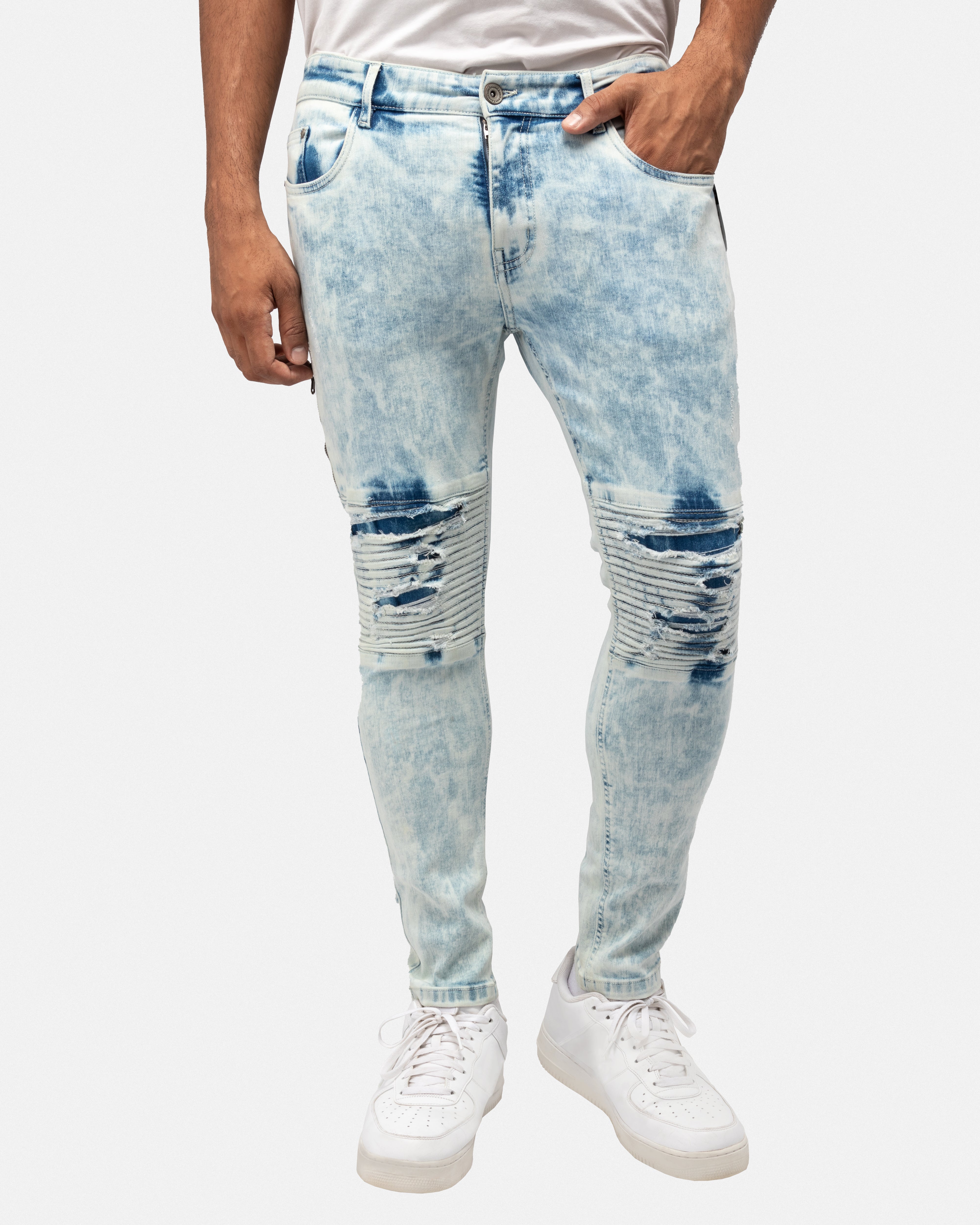 RAW X Men's Skinny Fit Fashion Rips Destroyed Distressed Washed Stretch Jeans