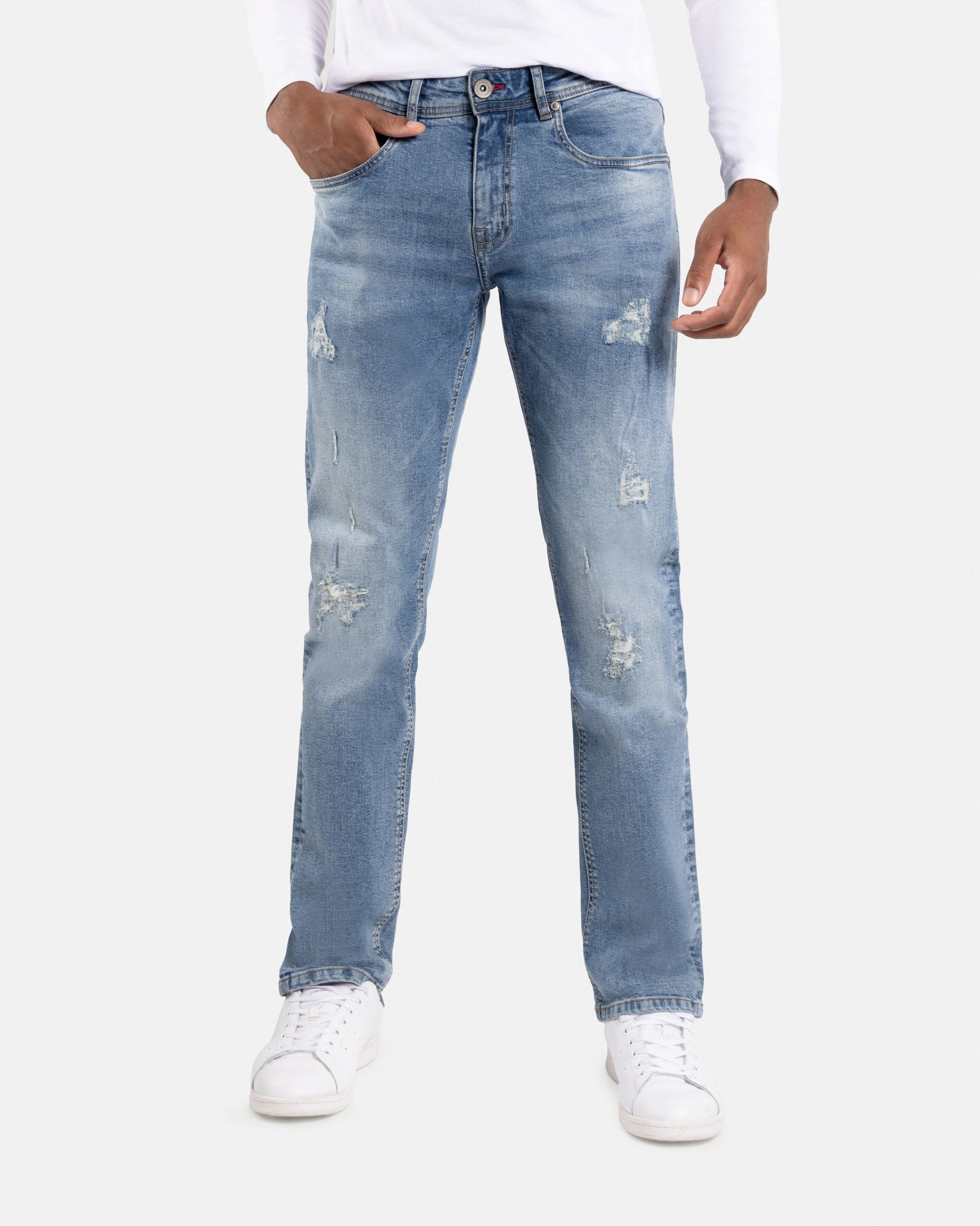 X RAY Men's Skinny Fit Rip And Repair Jeans Neon Trims