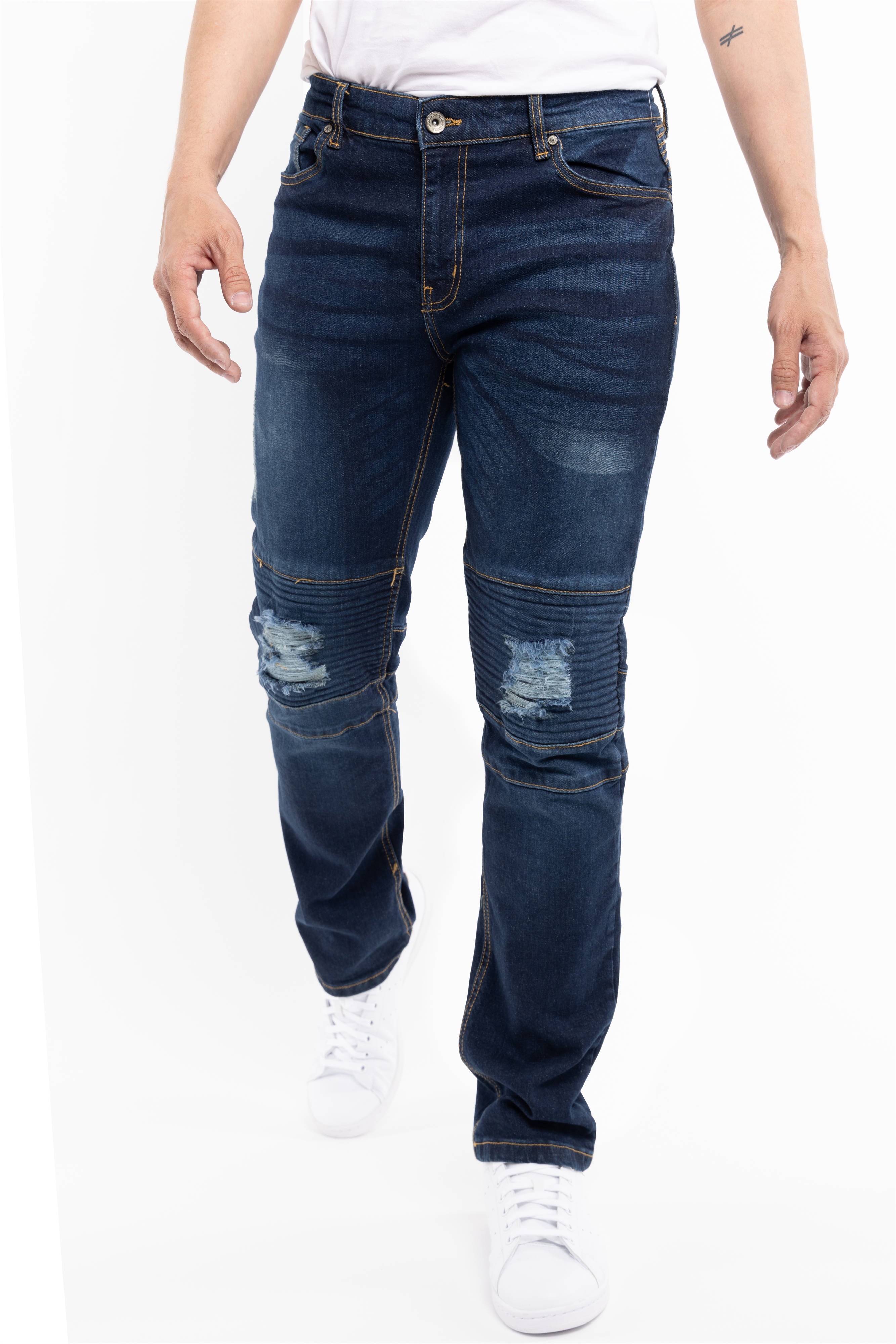 Raw X Men's Skinny Fit Biker Ripped Distressed Slim Fit Biker Moto Stretch Jeans