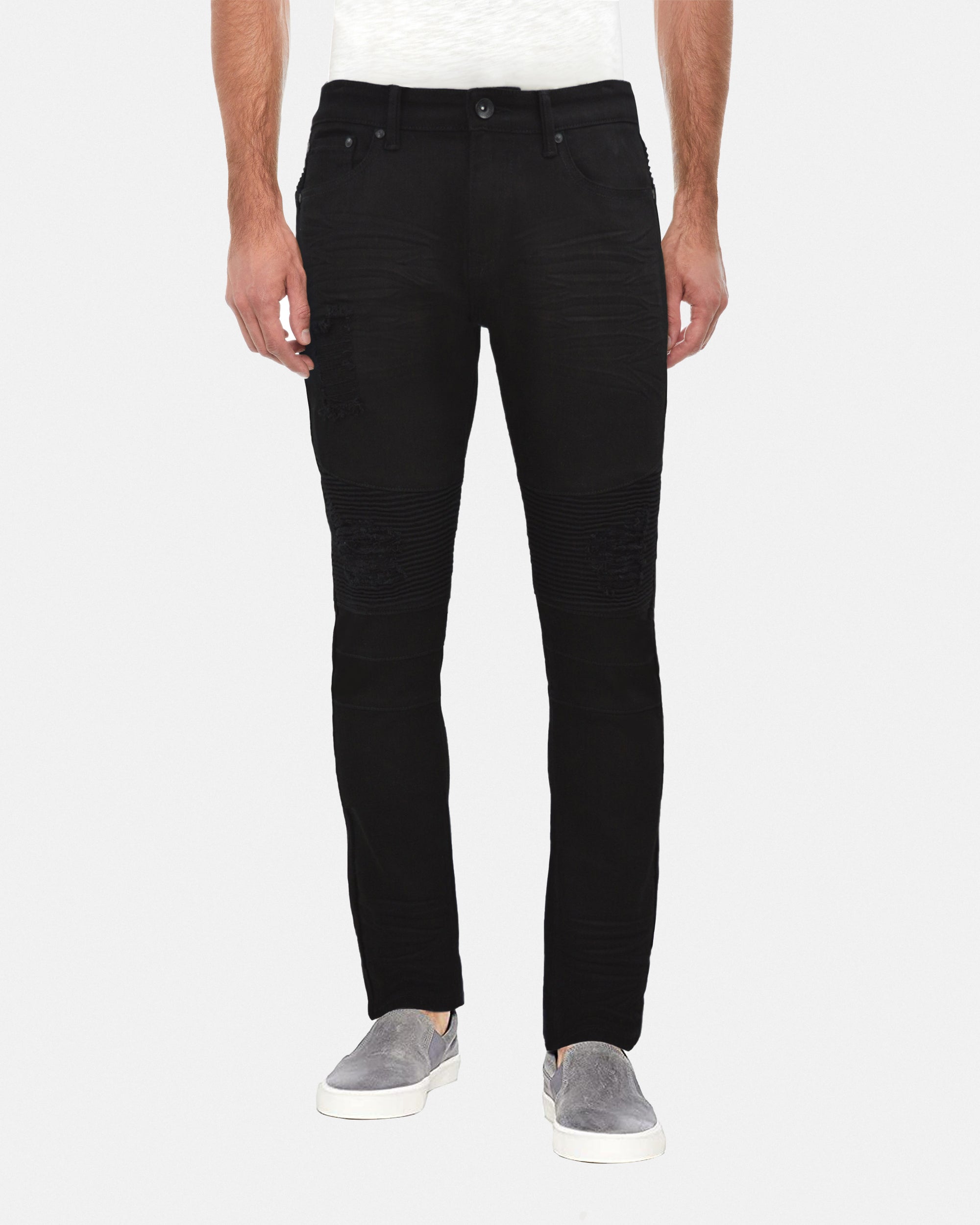 RAW X Men's Skinny Fit Ripped Knee Moto Biker Denim Pants