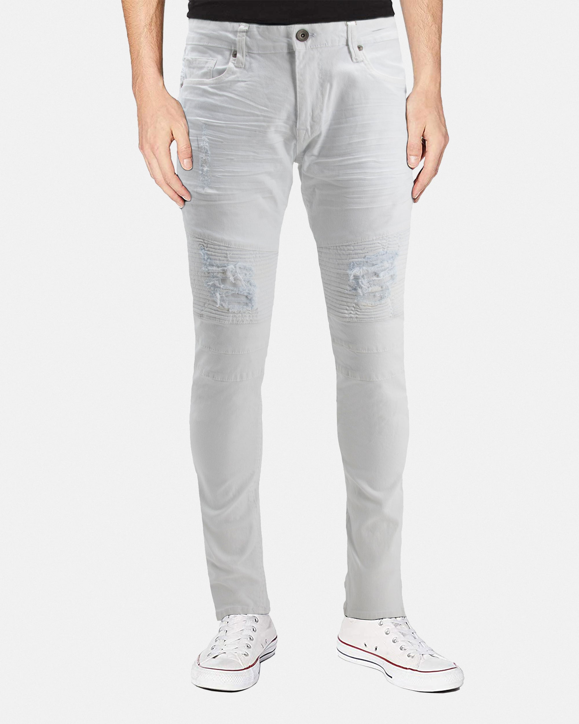 RAW X Men's Skinny Fit Ripped Knee Moto Biker Denim Pants