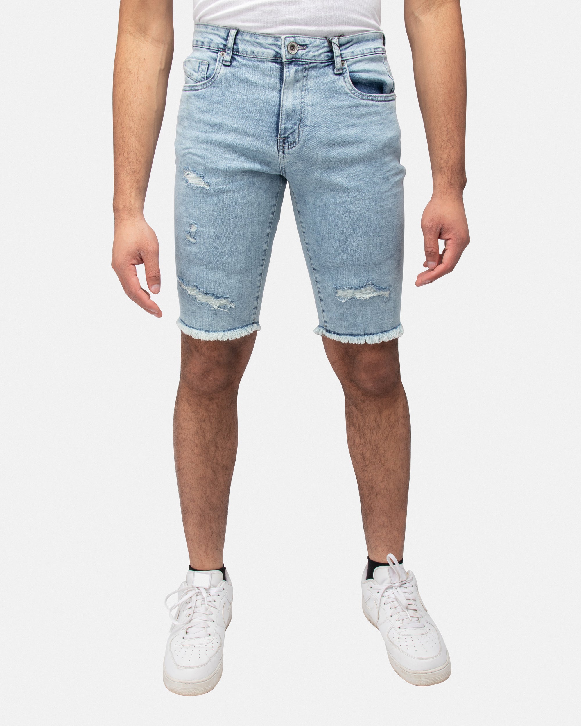 RAWX Men's Rips Distress Frayed Cut Off Denim Shorts