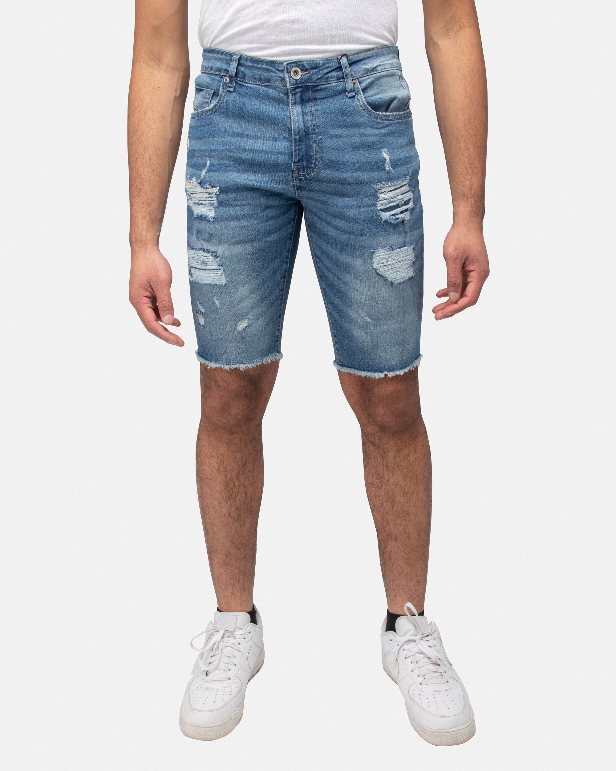 RAWX Men's Rips Distress Frayed Cut Off Denim Shorts
