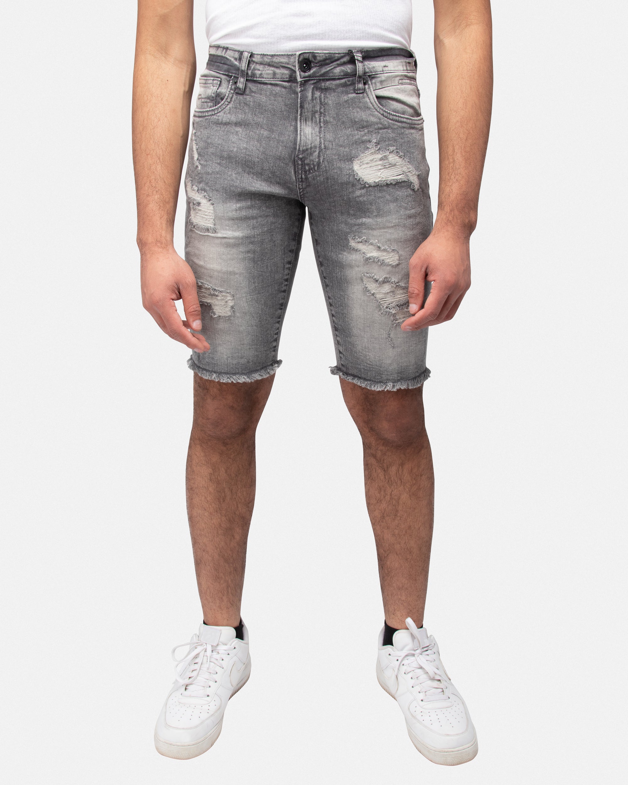 RAWX Men's Rips Distress Frayed Cut Off Denim Shorts