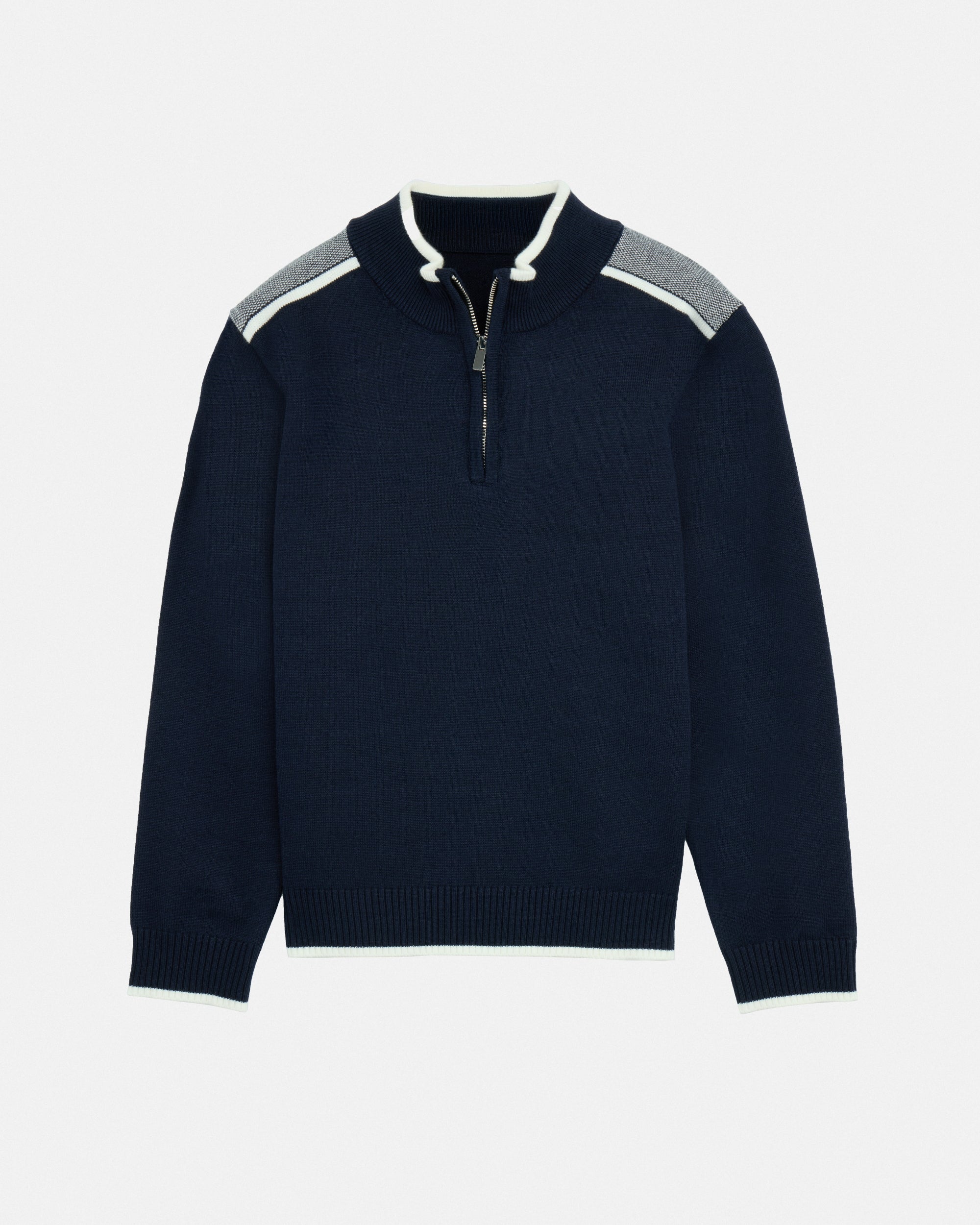 #RXSW3100391 Boy's Shoulder Detail Quarter-Zip Sweater