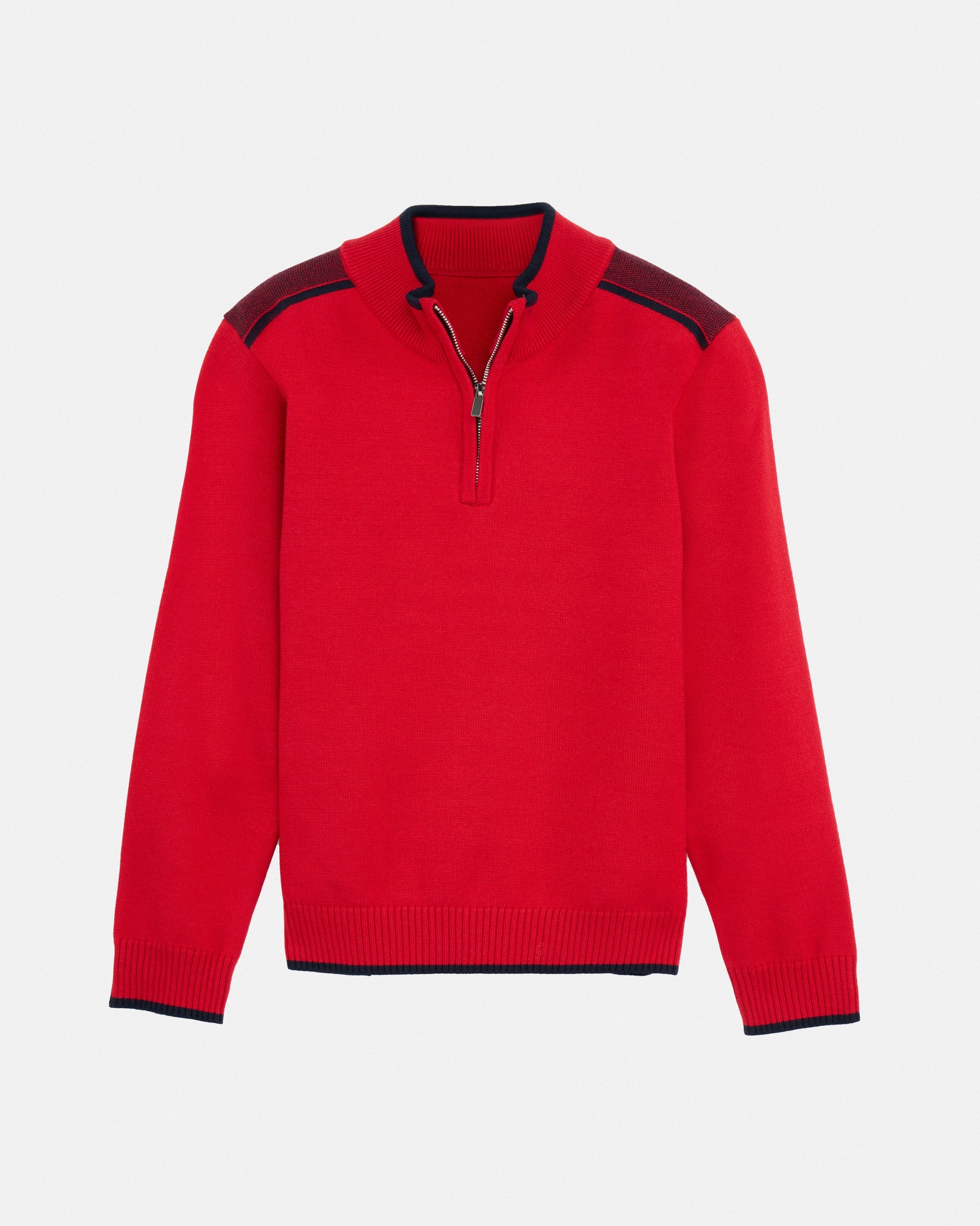 #RXSW3100391 Boy's Shoulder Detail Quarter-Zip Sweater