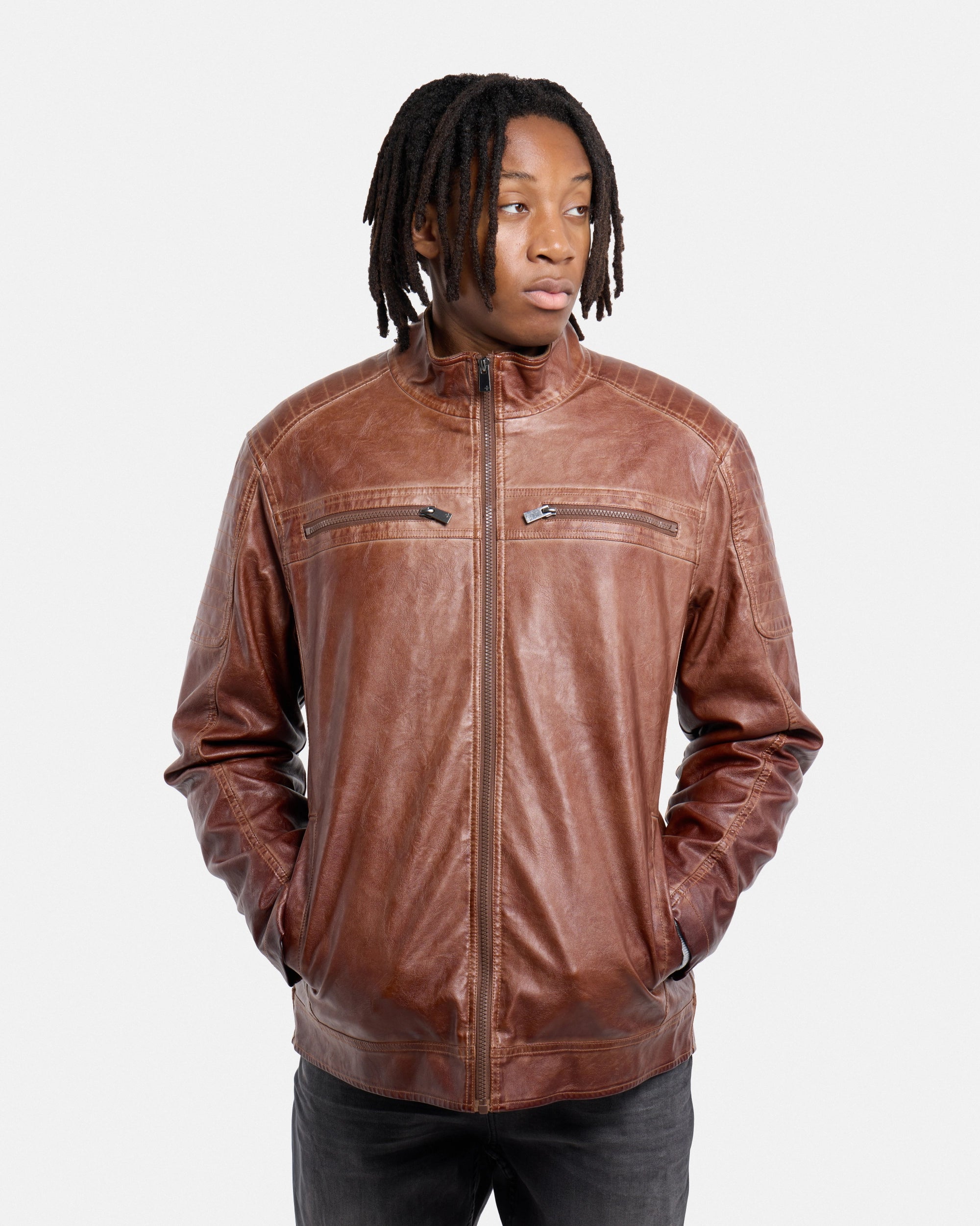 #SMJK5100471 Washed Tobacco Faux Leather Bomber Jacket-thumbmail-6
