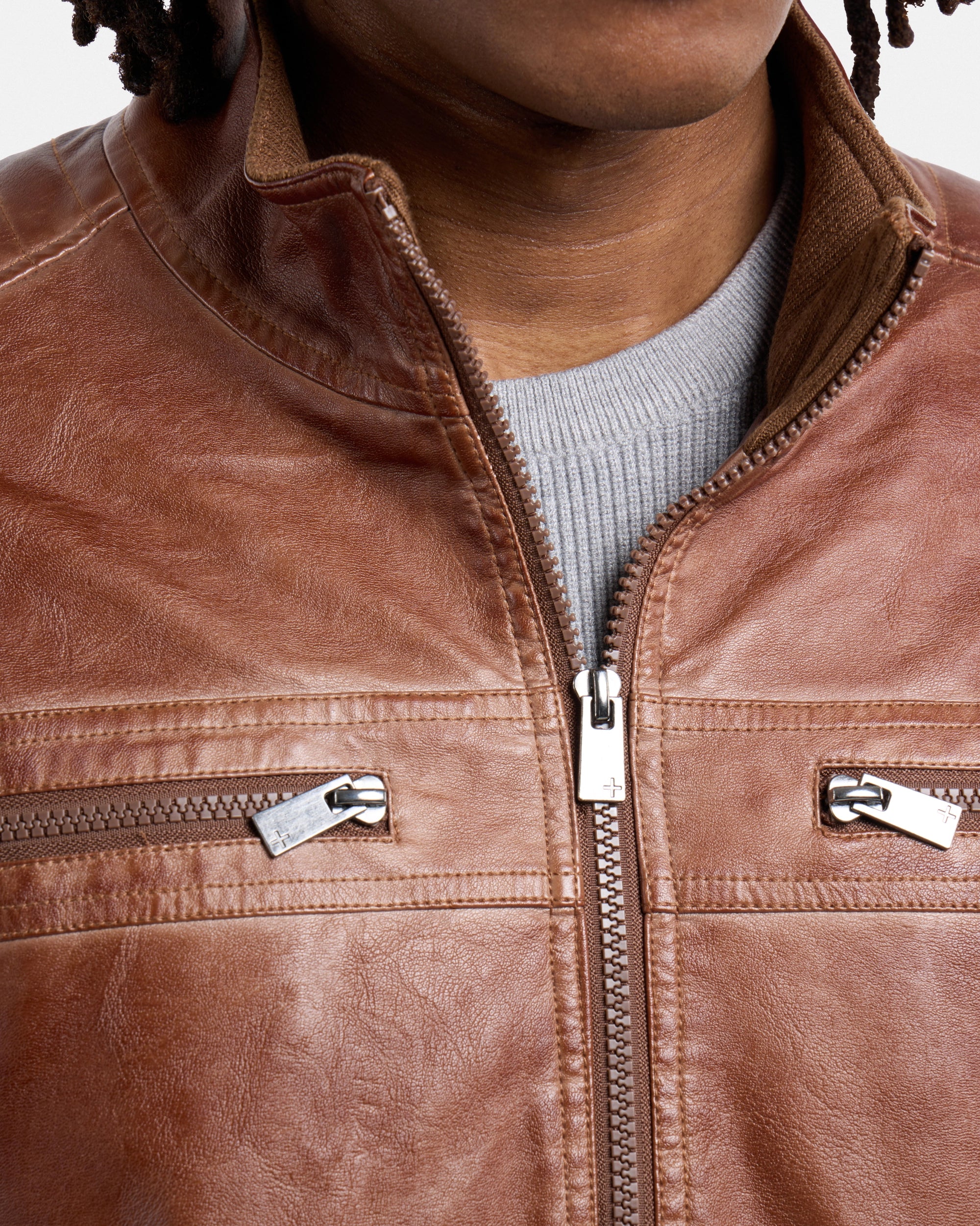 #SMJK5100471 Washed Tobacco Faux Leather Bomber Jacket-thumbmail-7