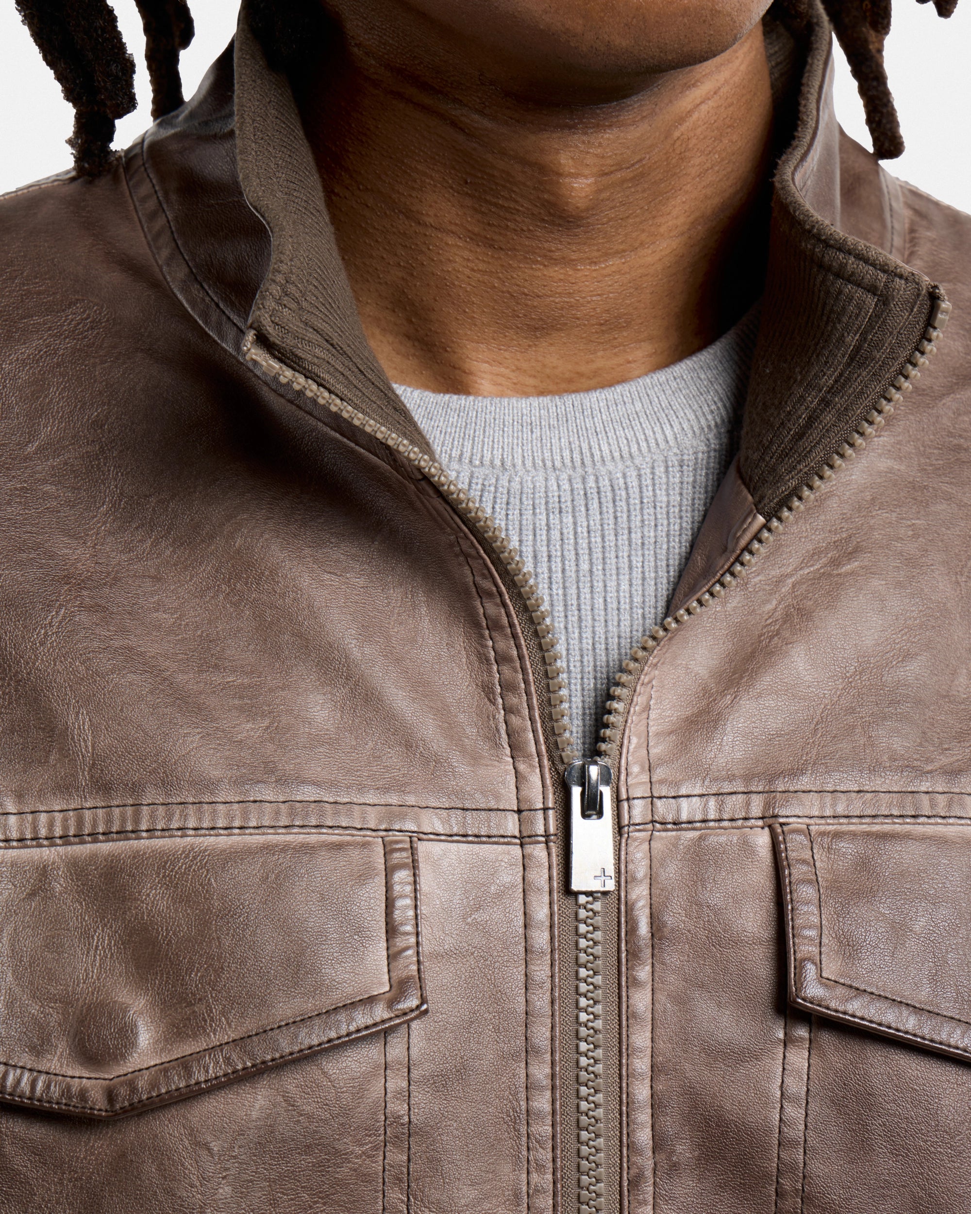 #SMJK5100472 Washed Brown Faux Leather Jacket-thumbmail-7