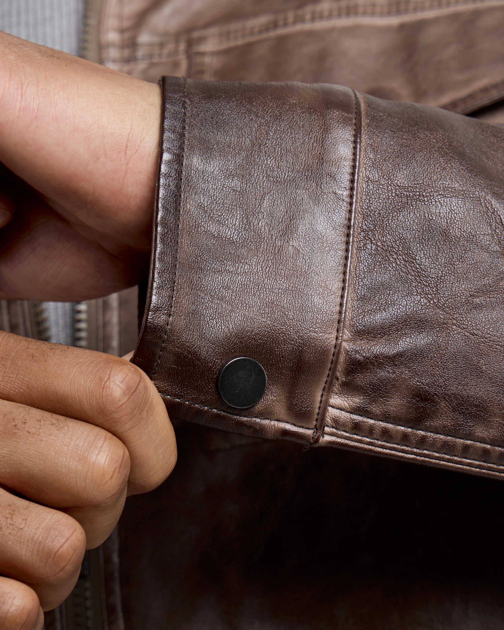 #SMJK5100472 Washed Brown Faux Leather Jacket-thumbmail-8