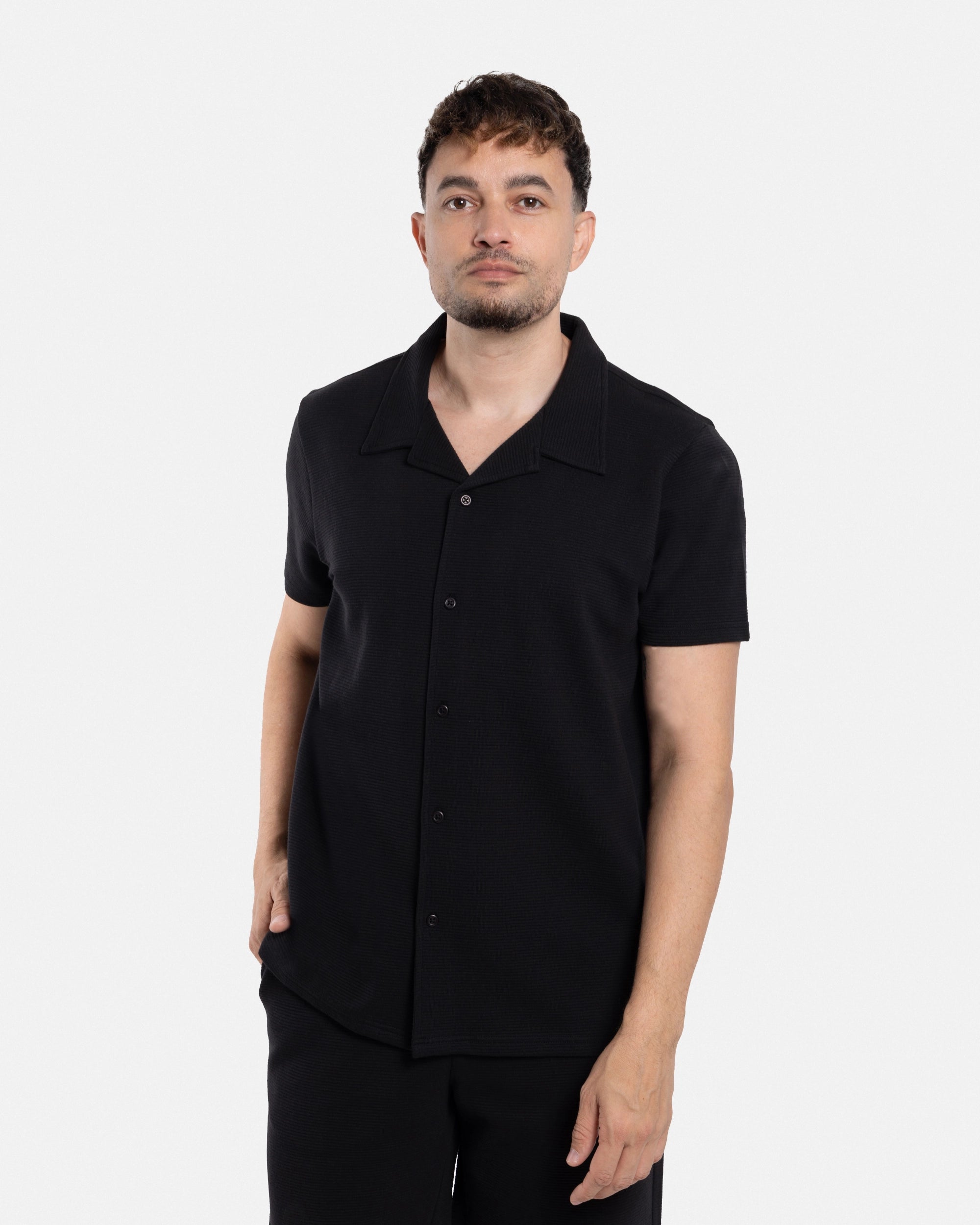 #SMTS-23353 Camp Collar Textured Terry Shirt