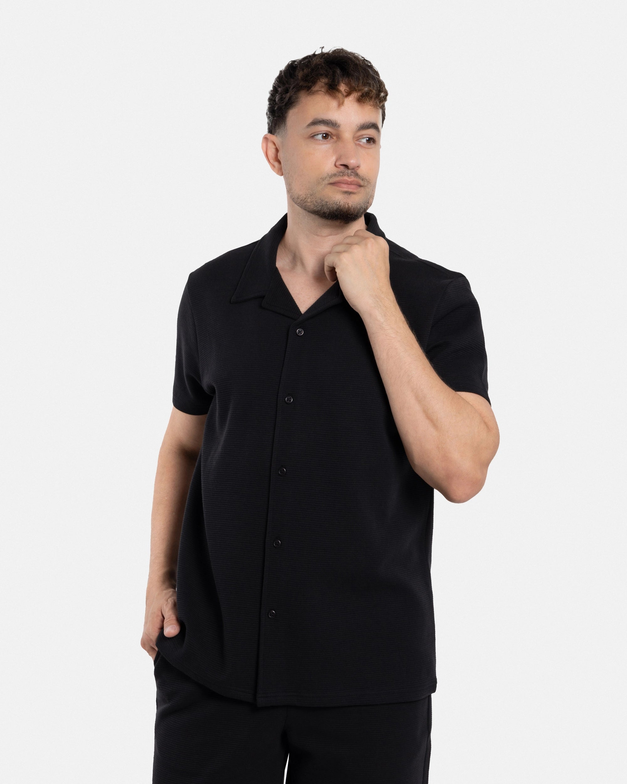 #SMTS-23353 Camp Collar Textured Terry Shirt-thumbmail-3