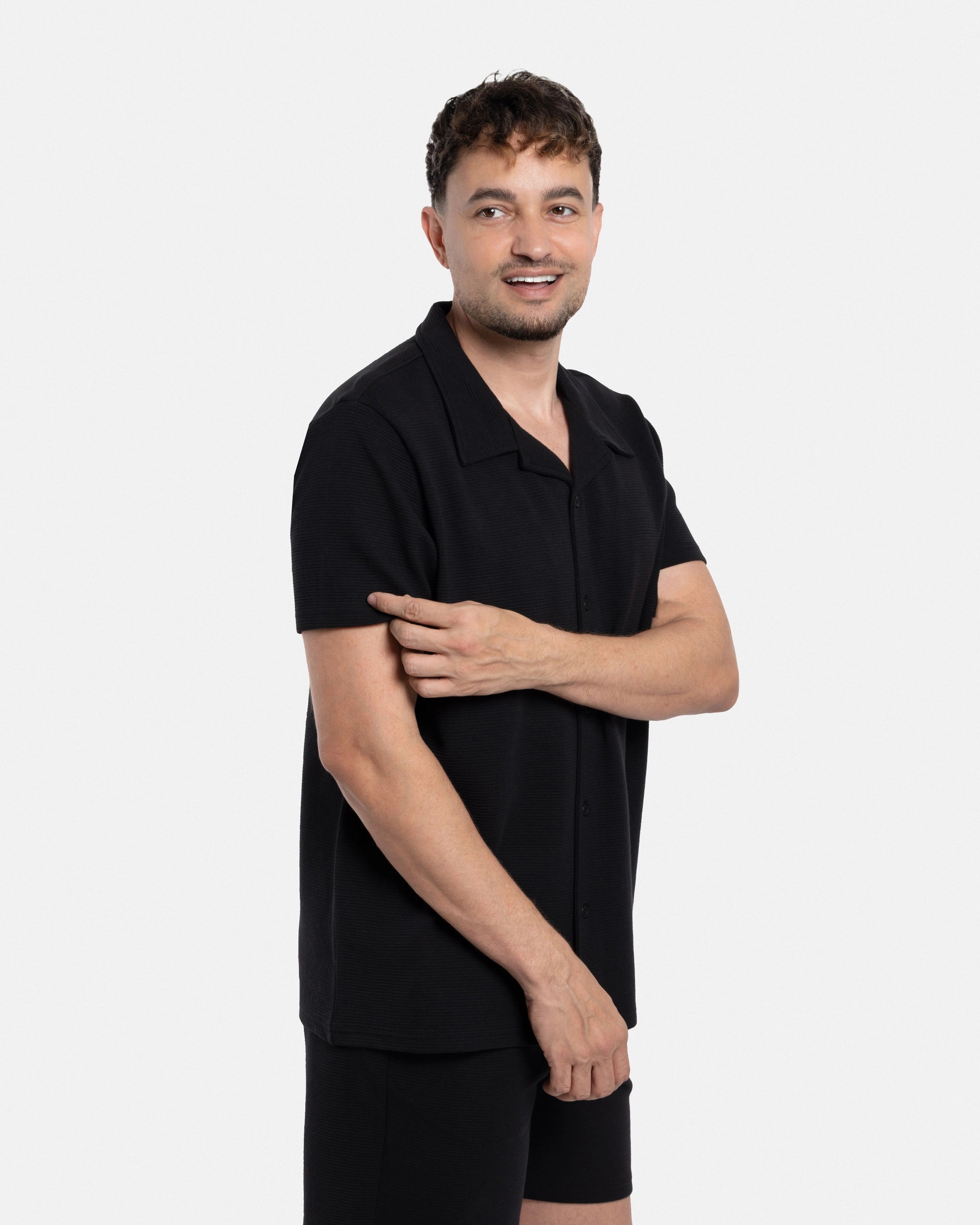 #SMTS-23353 Camp Collar Textured Terry Shirt-thumbmail-4