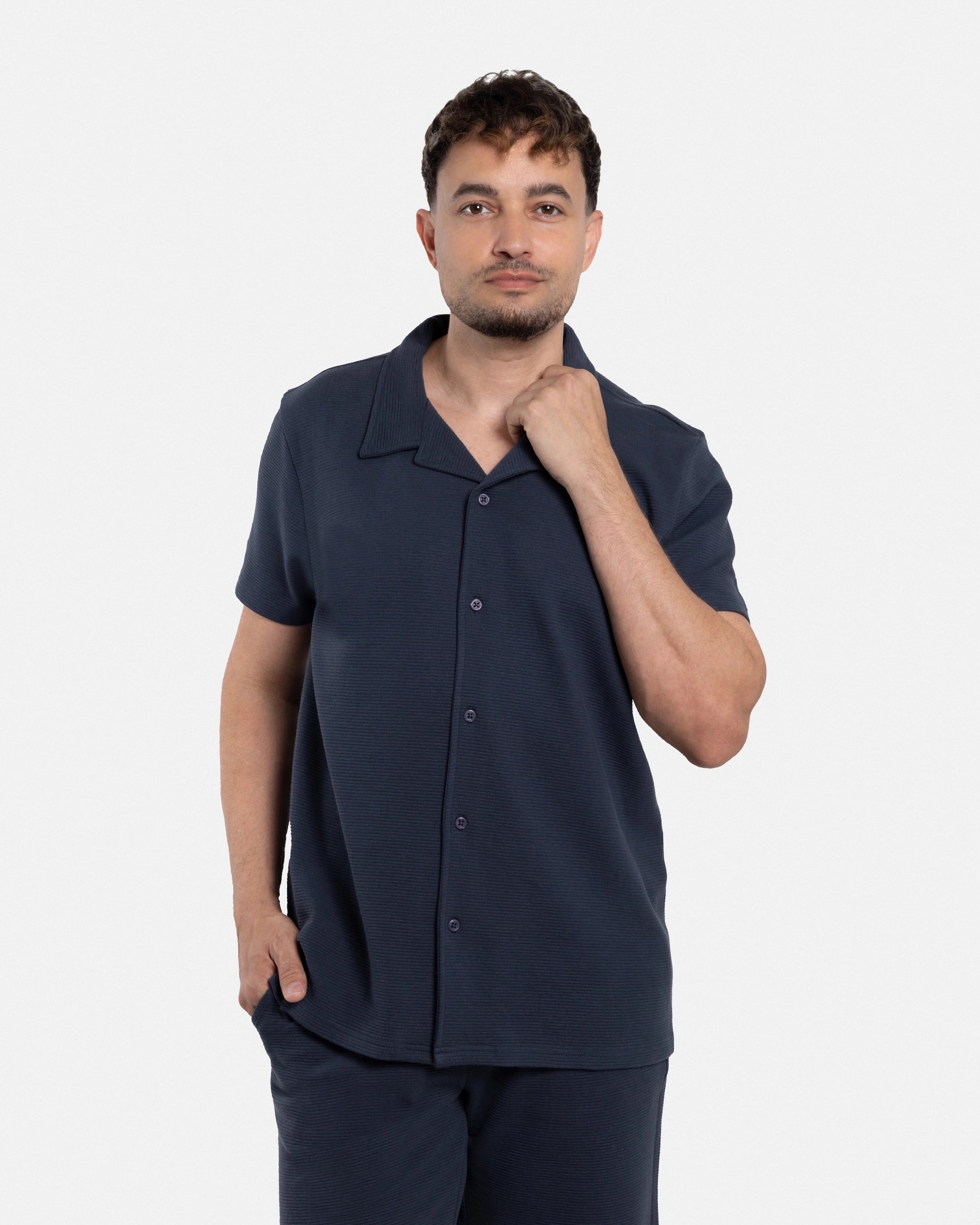 #SMTS-23353 Camp Collar Textured Terry Shirt-thumbmail-12