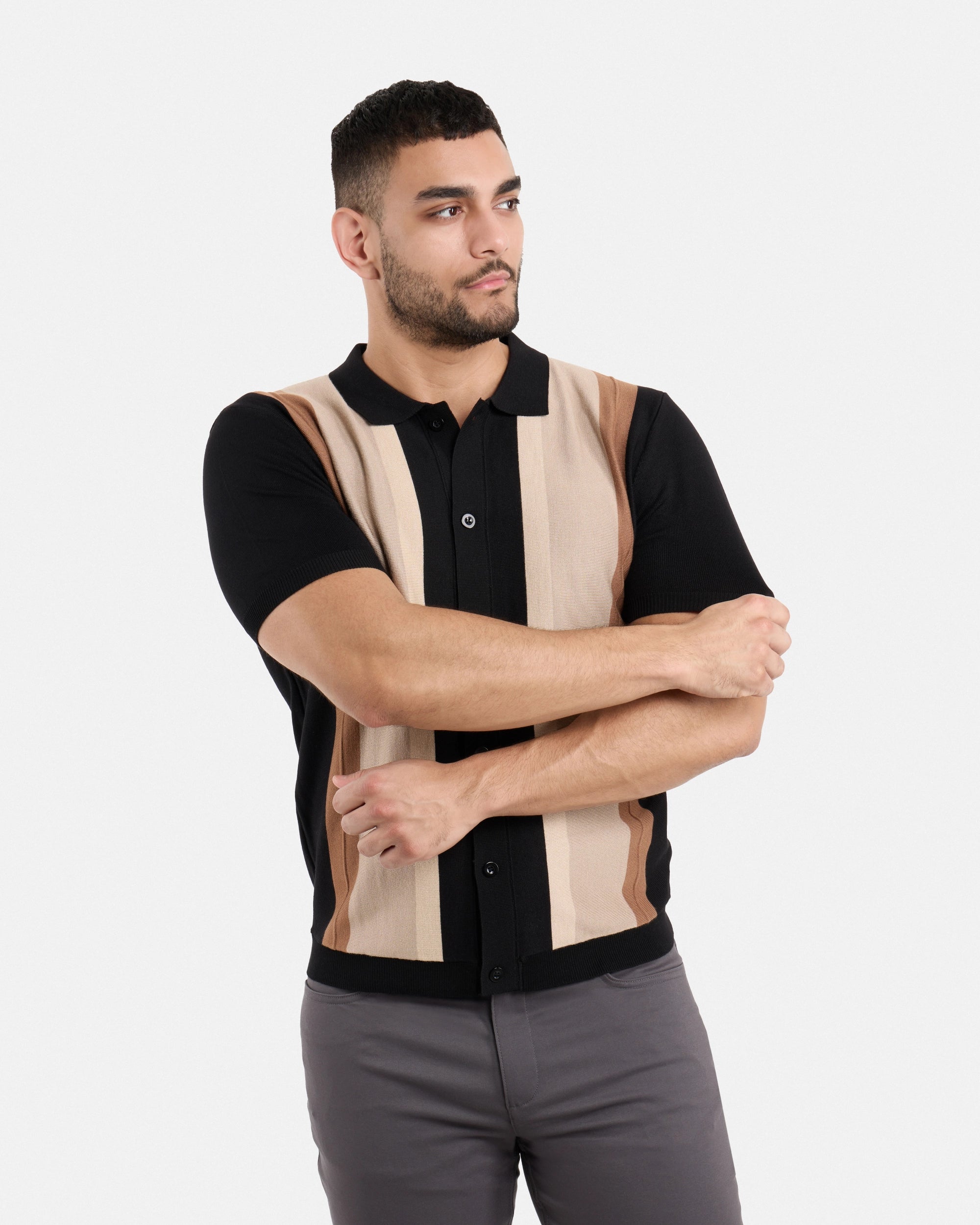 #SMW-31049 Button Down Stripe Sweater Polo-thumbmail-40