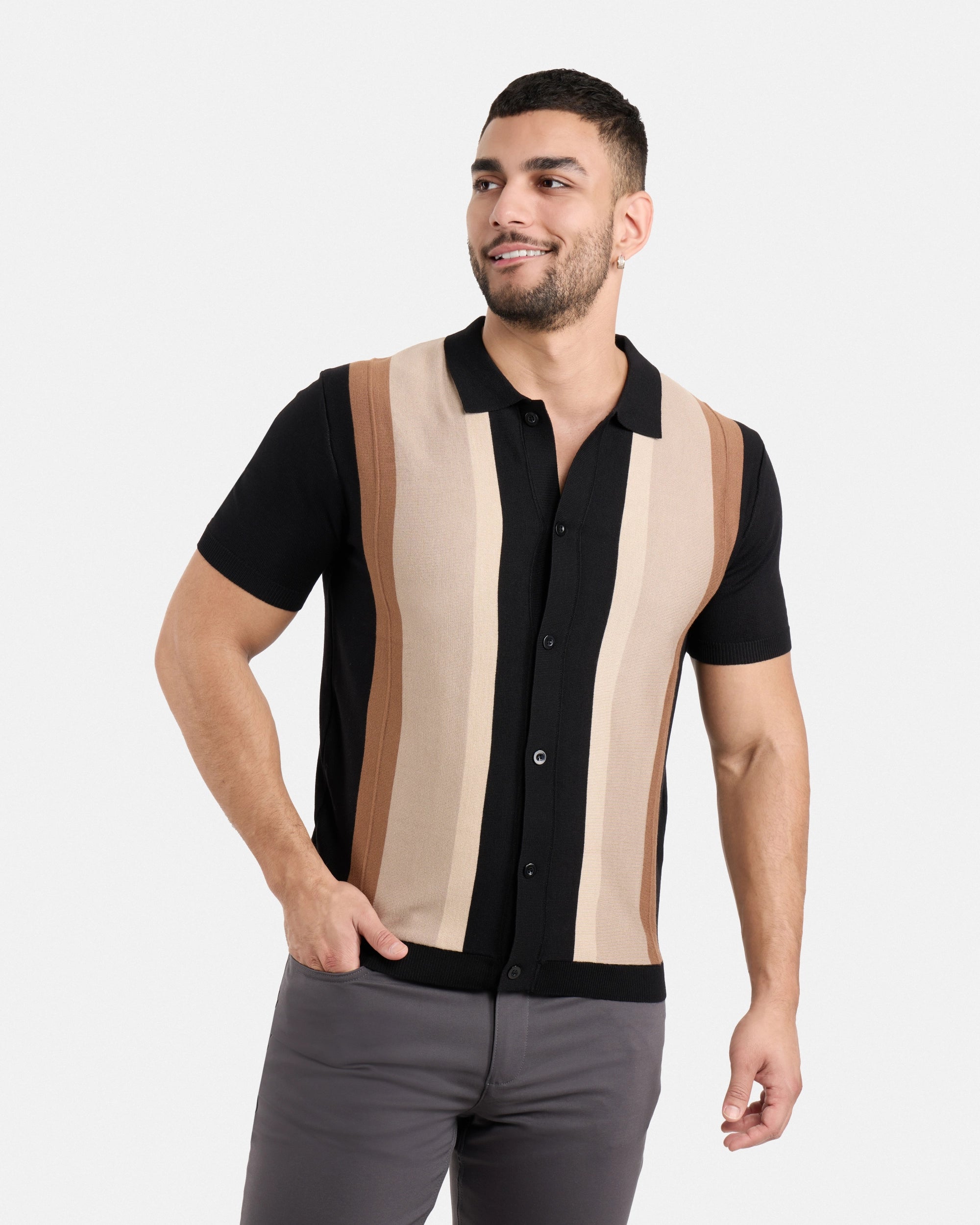 #SMW-31049 Button Down Stripe Sweater Polo-thumbmail-41