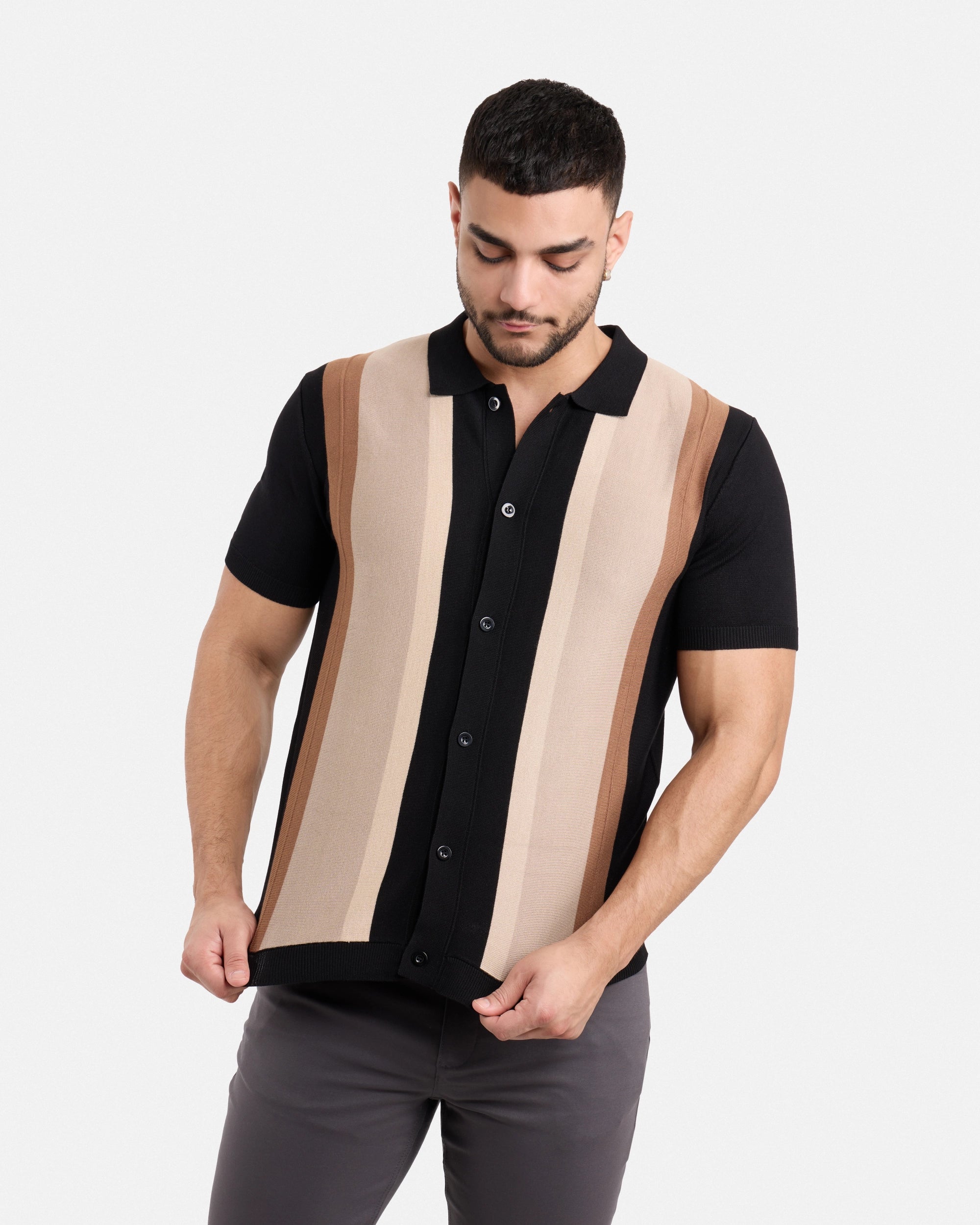 #SMW-31049 Button Down Stripe Sweater Polo-thumbmail-42